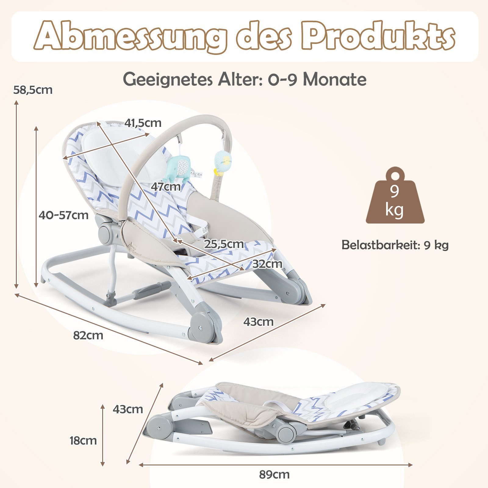COSTWAY Babywippe, Babyschaukel 3-stufig verstellbar, klappbar, günstig online kaufen