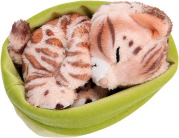Nici Kuscheltier Sleeping Pets, Katze Bengal, 12 cm, im Körbchen, enthält recyceltes Material (Global Recycled Standard)