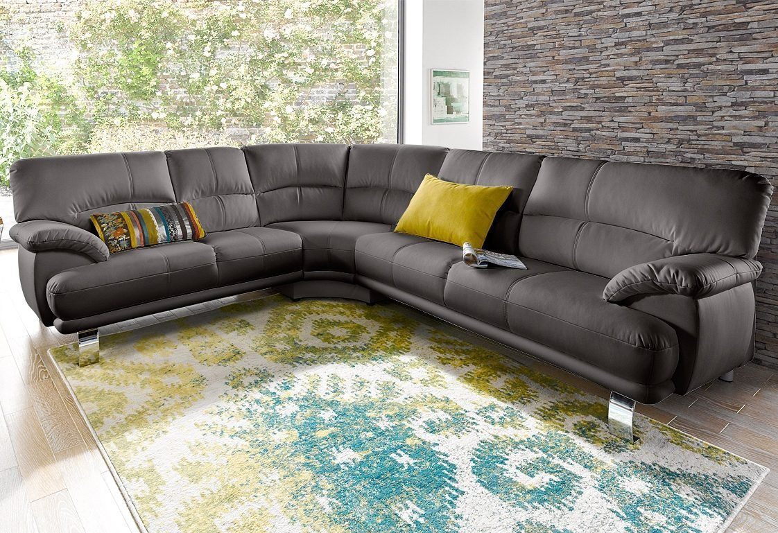 TRENDMANUFAKTUR Ecksofa Cecilia in italienischem Design, modern und komfortabel, L-Form, bequeme Armlehnen, mit langem Schenkel