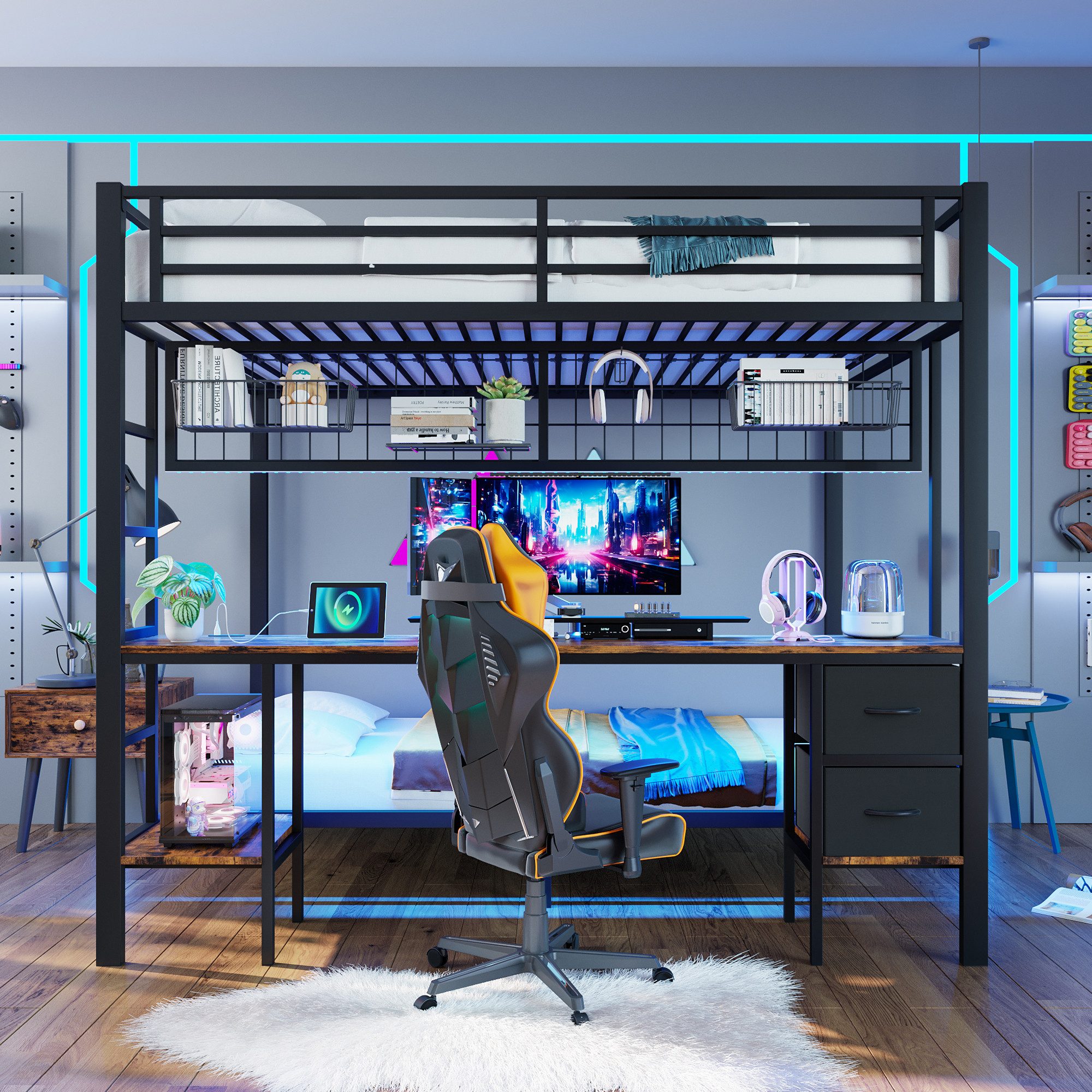 Merax Etagenbett 90x200cm/140x200cm mit LED (1-St., günstig online kaufen