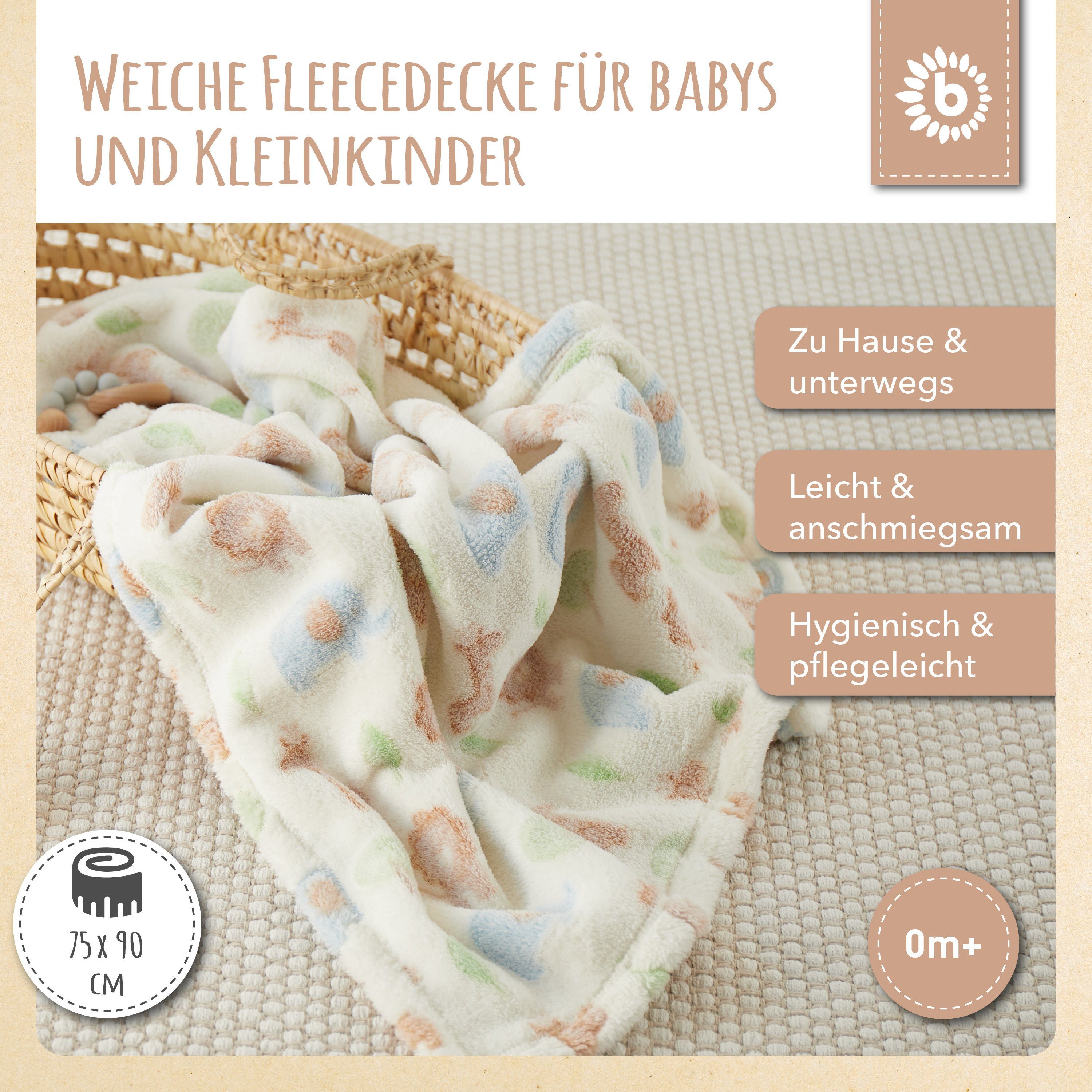 Krabbeldecke Bieco Babydecke Zoo Tiere Kuscheldecke Baby Decke Blanket Fleecedecke, BIECO