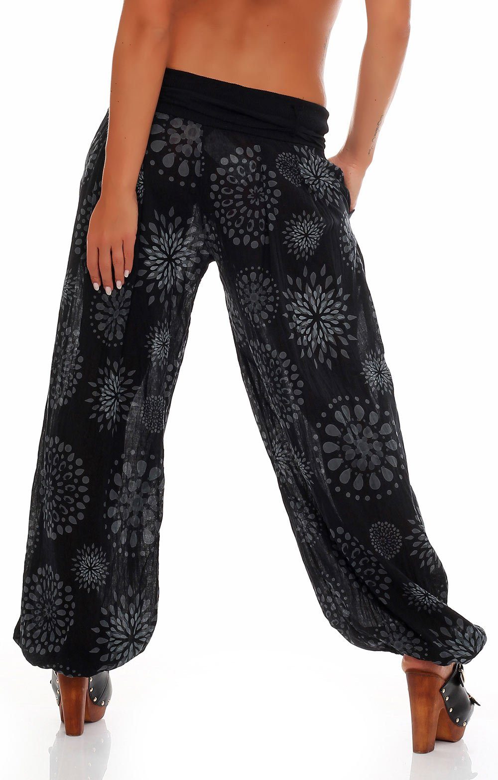 malito more than fashion Haremshose malito Damen Pumphose mit Print, leichte Stoffhose inkl. Gürtel, Pumphose Aladinhose mit Print Einheitsgröße