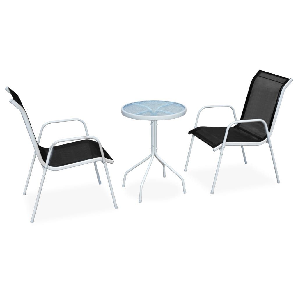 furnicato Garten-Essgruppe 3-tlg. Bistro-Set Stahl Schwarz