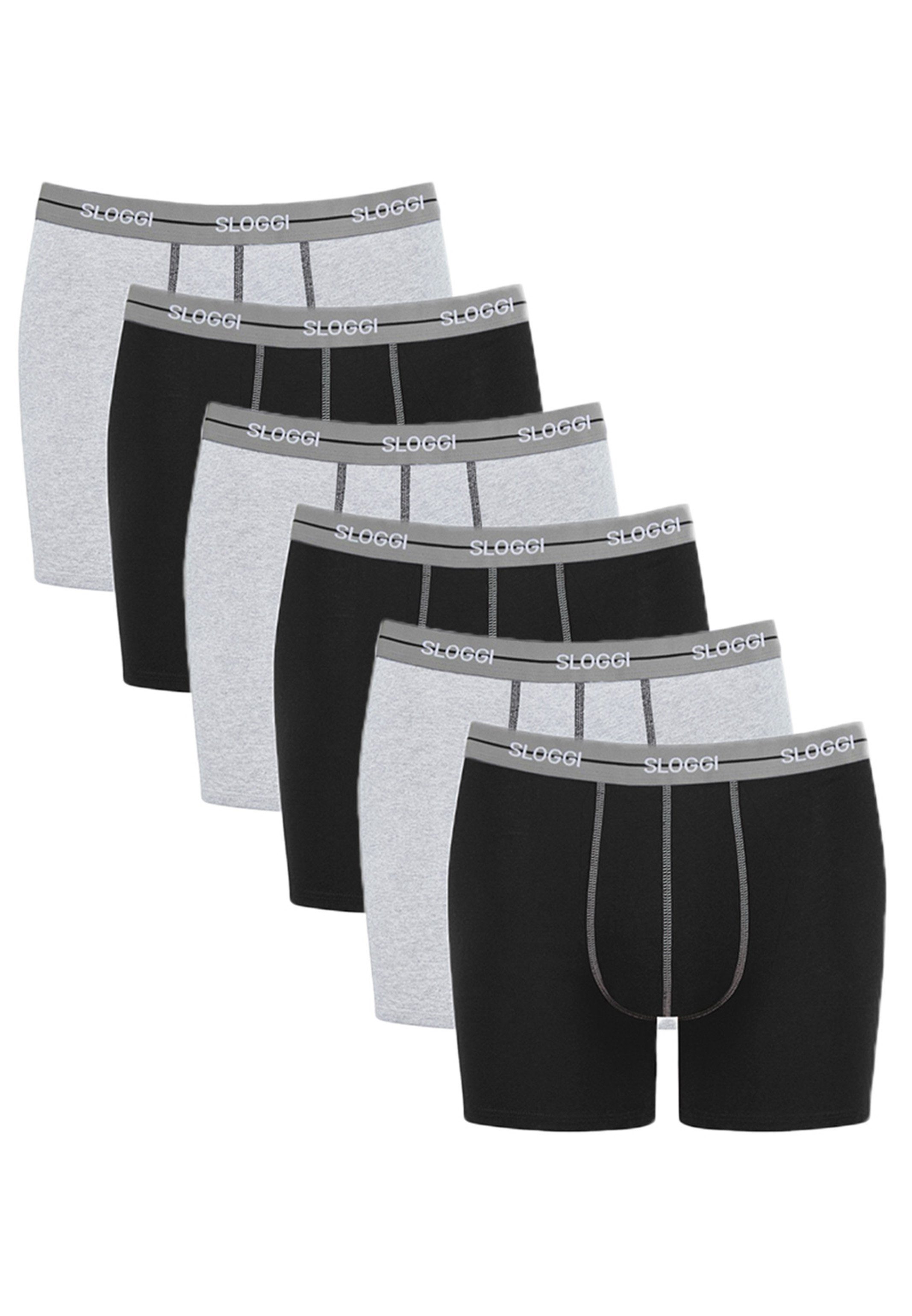 Sloggi Retro Boxer 6er Pack Start (Spar-Set, 6-St) Long Short / Pant - Baumwolle - Ohne Eingriff - Grey Combination