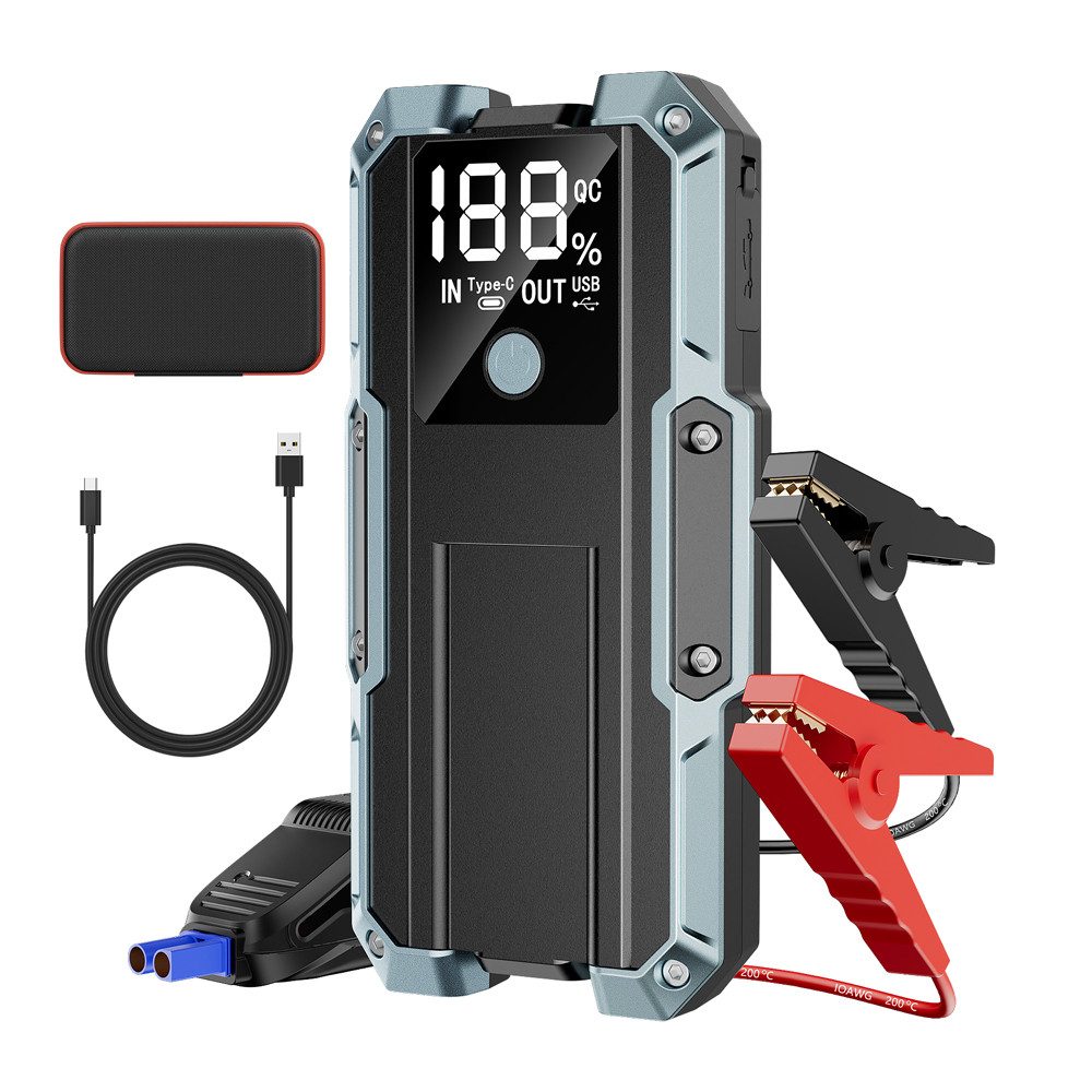 AeroAxis 26800mAh, 3000A Spitzstrom Tragbare Auto Starthilfe, 42W Schnellladung Starthilfegerät Für alle Benzinmotor/8,0L Dieselmotoren 26800 mAh (12 V), 3-in-1-Powerbank mit 8 Leuchtmodi,10 Schutzfunktion, LCD-Display