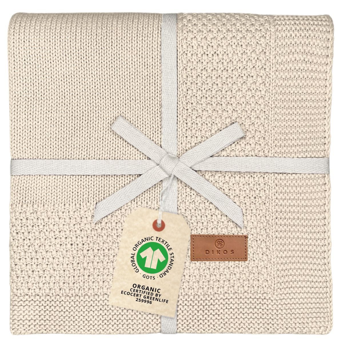Babydecke DIKOS® Kuscheldecke Bordüre *100%* Bio Baumwolle, Geschenk zur Geburt, DIKOS, Strickdecke 75×100, Baby Erstausstattung Neugeborene, Babygeschenk