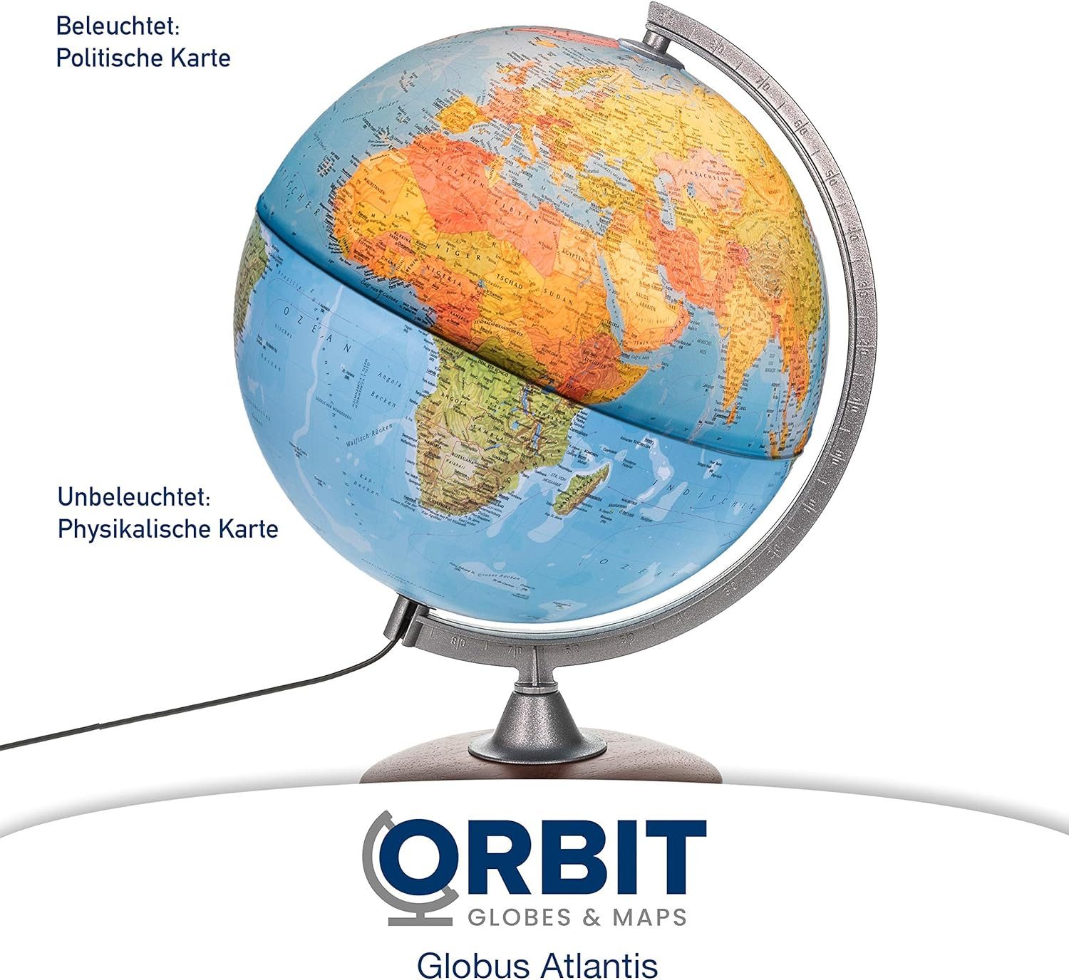 Interkart Landkarten & Globen GmbH Globus Leuchtglobus 30 cm mit dunklem Holzfuß und LED-Licht