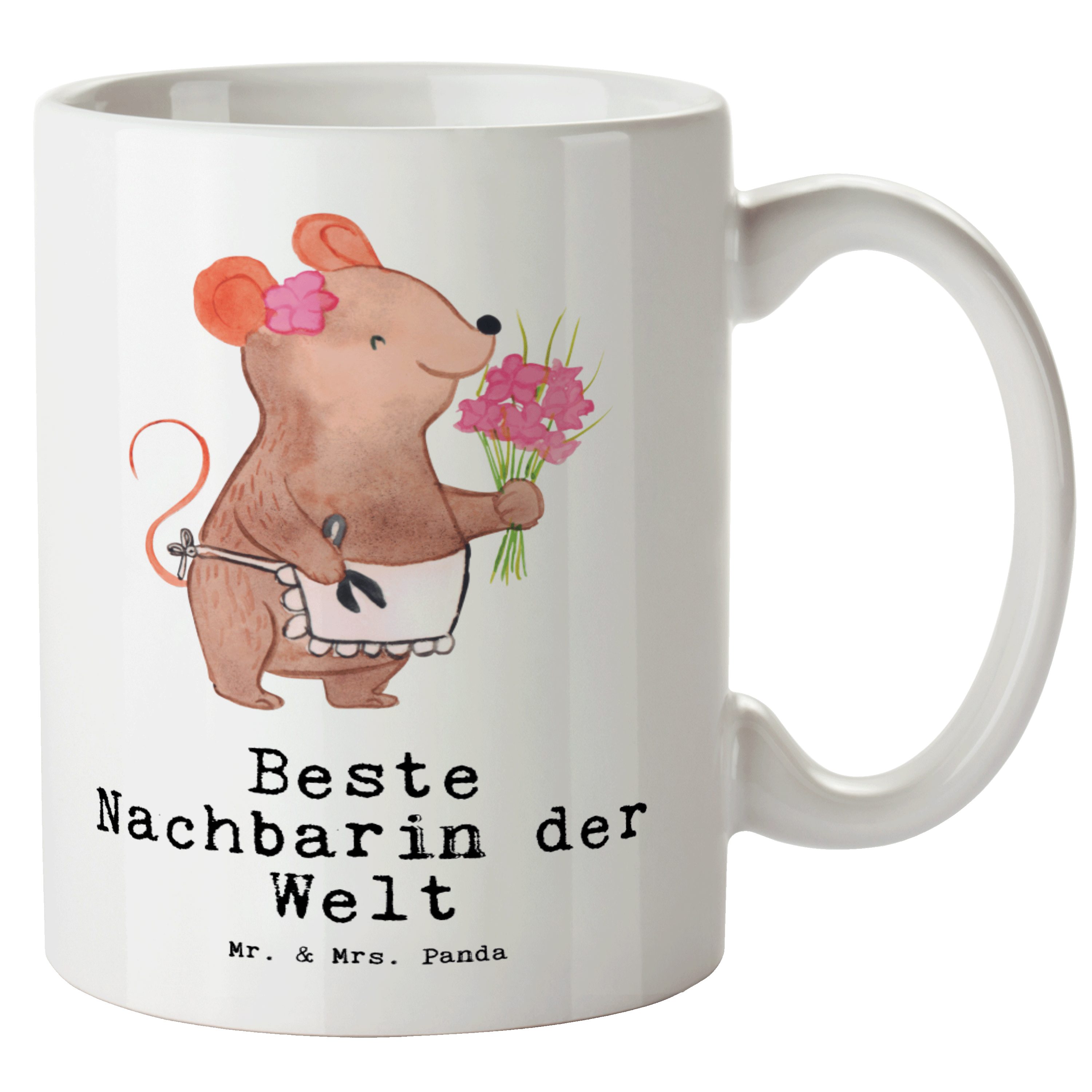 Mr. & Mrs. Panda Tasse Maus Beste Nachbarin der Welt - Weiß - Geschenk, Freude machen, Nachb, XL Tasse Keramik