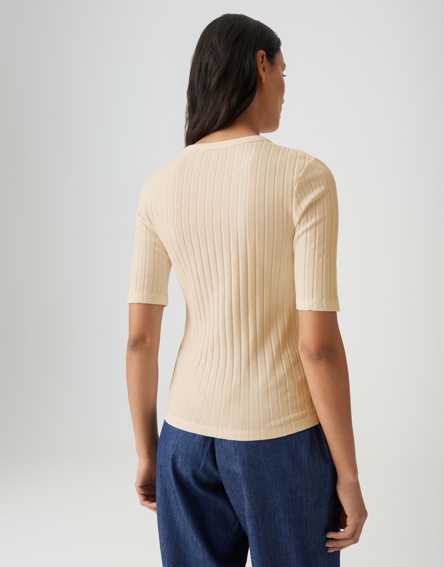 OPUS Kurzarmshirt Basic Rippshirt aus Baumwoll Mix Schmale Passform, Pull-on, elastischer Stoff
