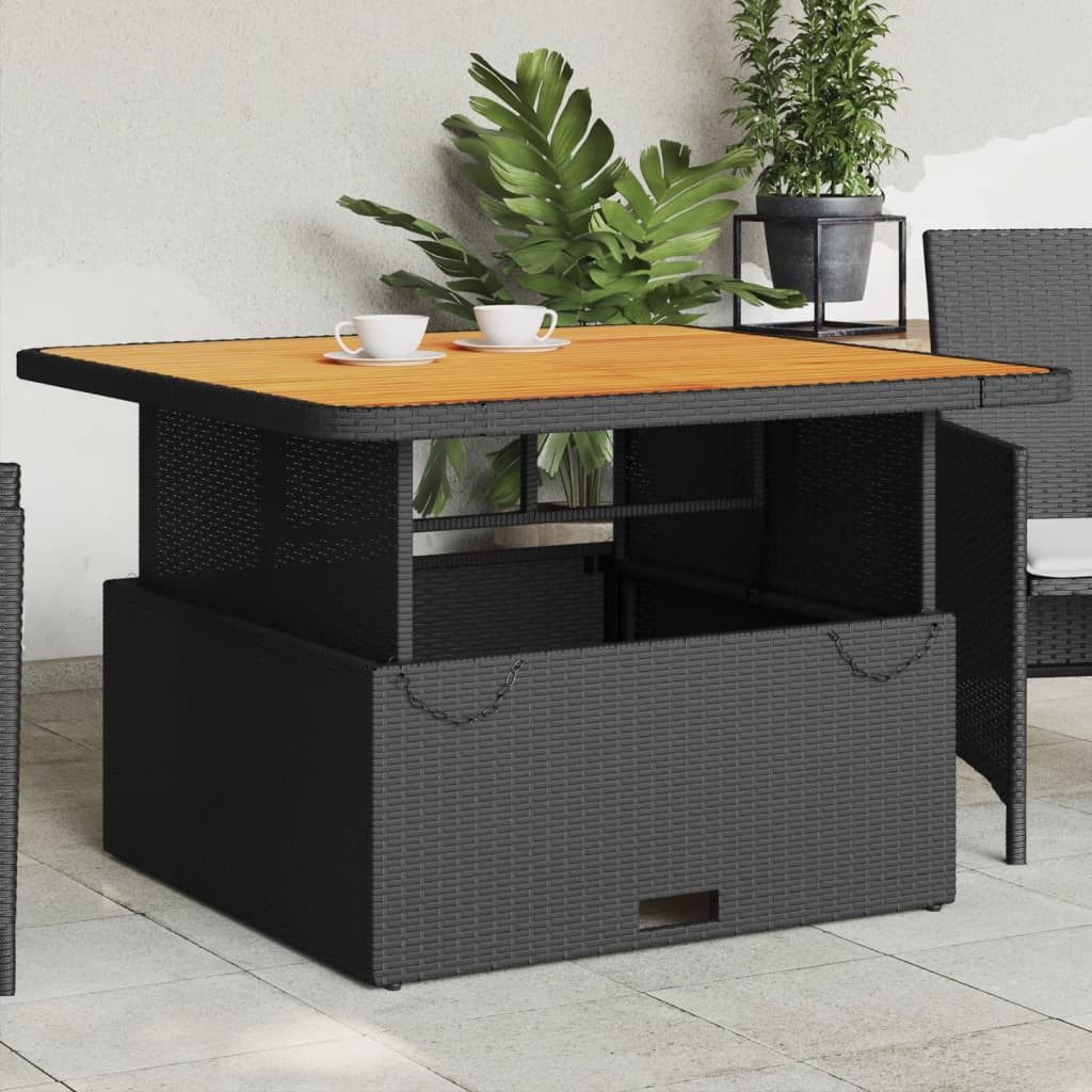 furnicato Gartentisch Echtholz 110 x 110 x 40/71 cm Schwarz-Braun (1-St), Höhenverstellbarer Outdoor-Tisch mit witterungsbeständigem Rahmen