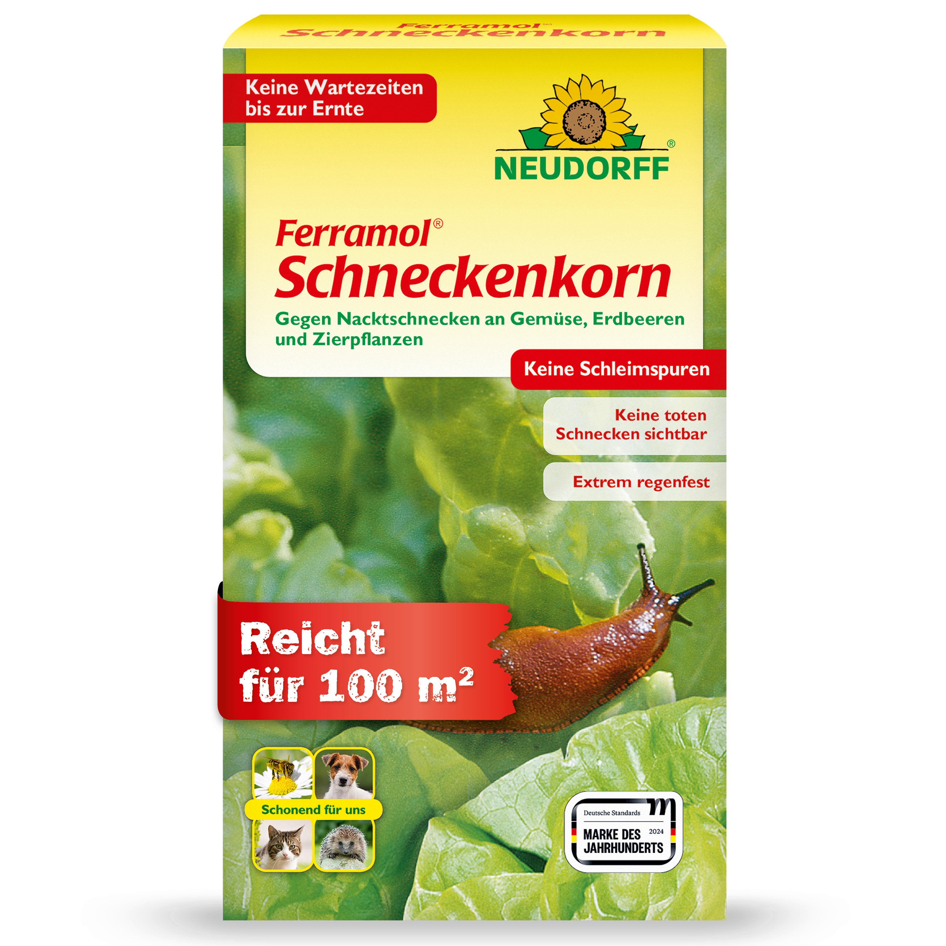 Neudorff Pflanzenstärkungsmittel Ferramol Schneckenkorn regenfest 0,5 kg, Für Gemüse, Obst & Zierpflanzen im Freiland und Gewächshaus, Regenfester Fertigköder gegen Nacktschnecken, Regenfestes Schneckenkorn gegen Nacktschnecken ohne Schleimspuren