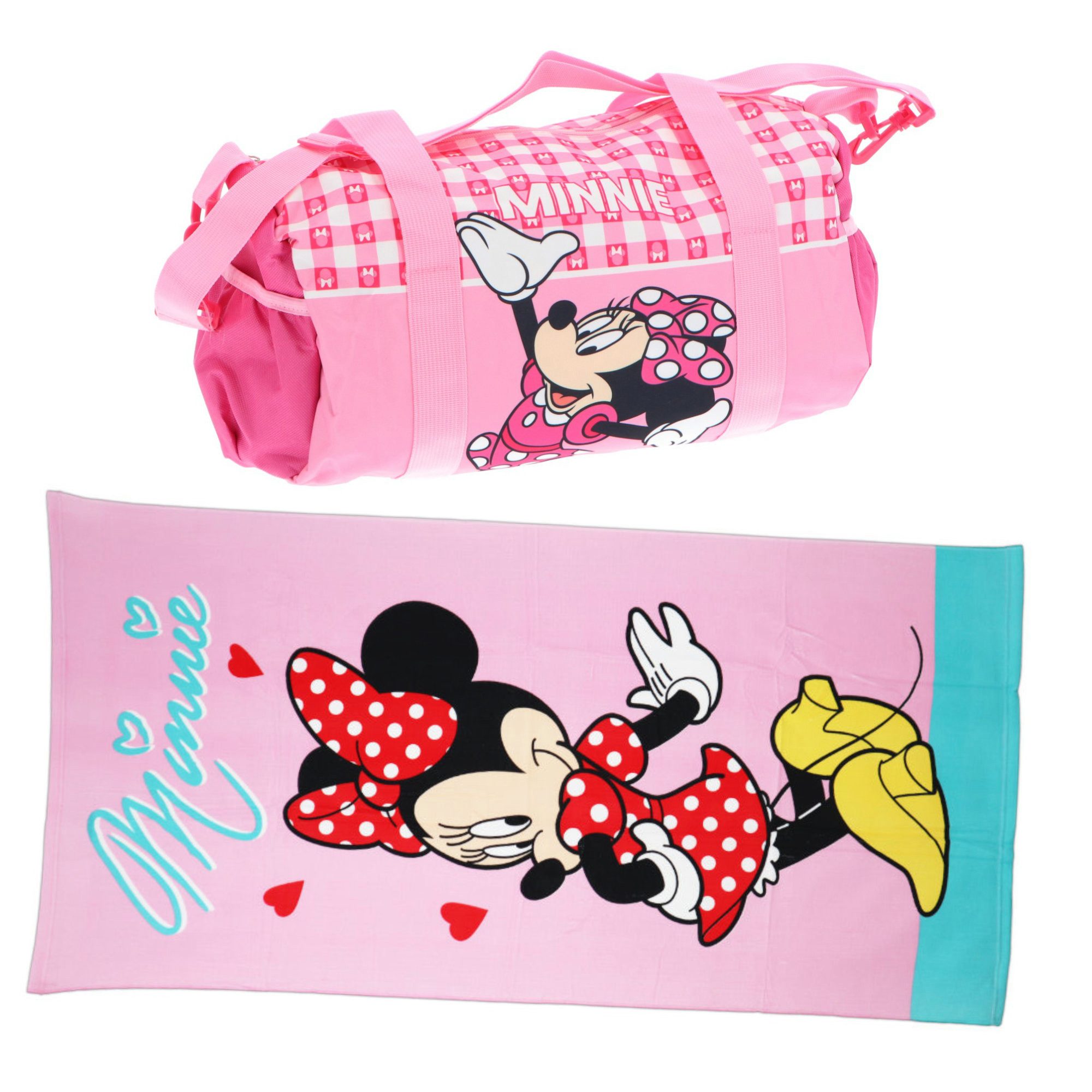 Disney Sporttasche Disney Minnie Maus 2tlg. Set Kinder Sporttasche Tasche plus Badetuch (Spar-Set, 2-tlg), 70x140 cm