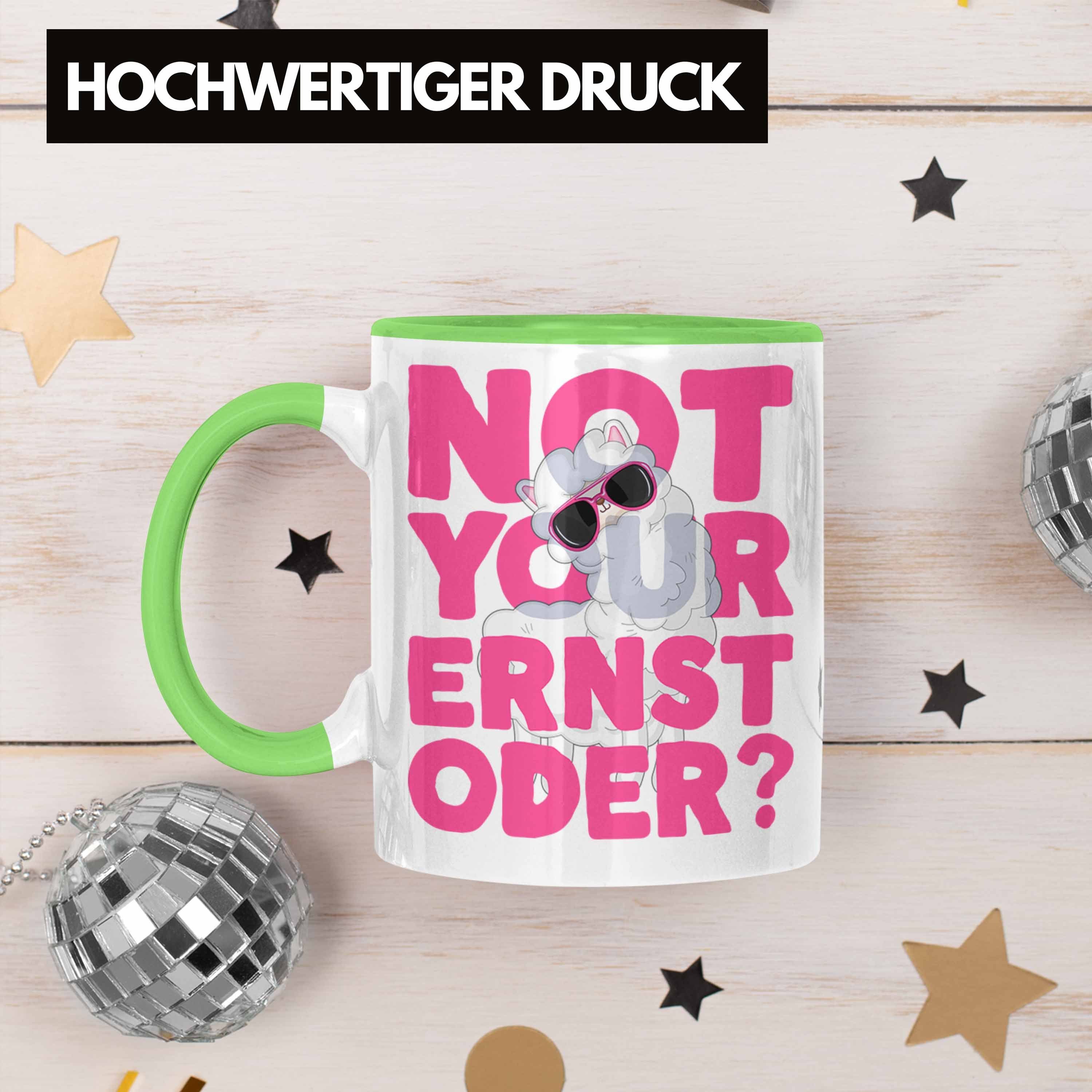Trendation Tasse Not Your Llama Kaffeetasse Pink Frauen Tasse Ernst für mit Oder Grün Spruch