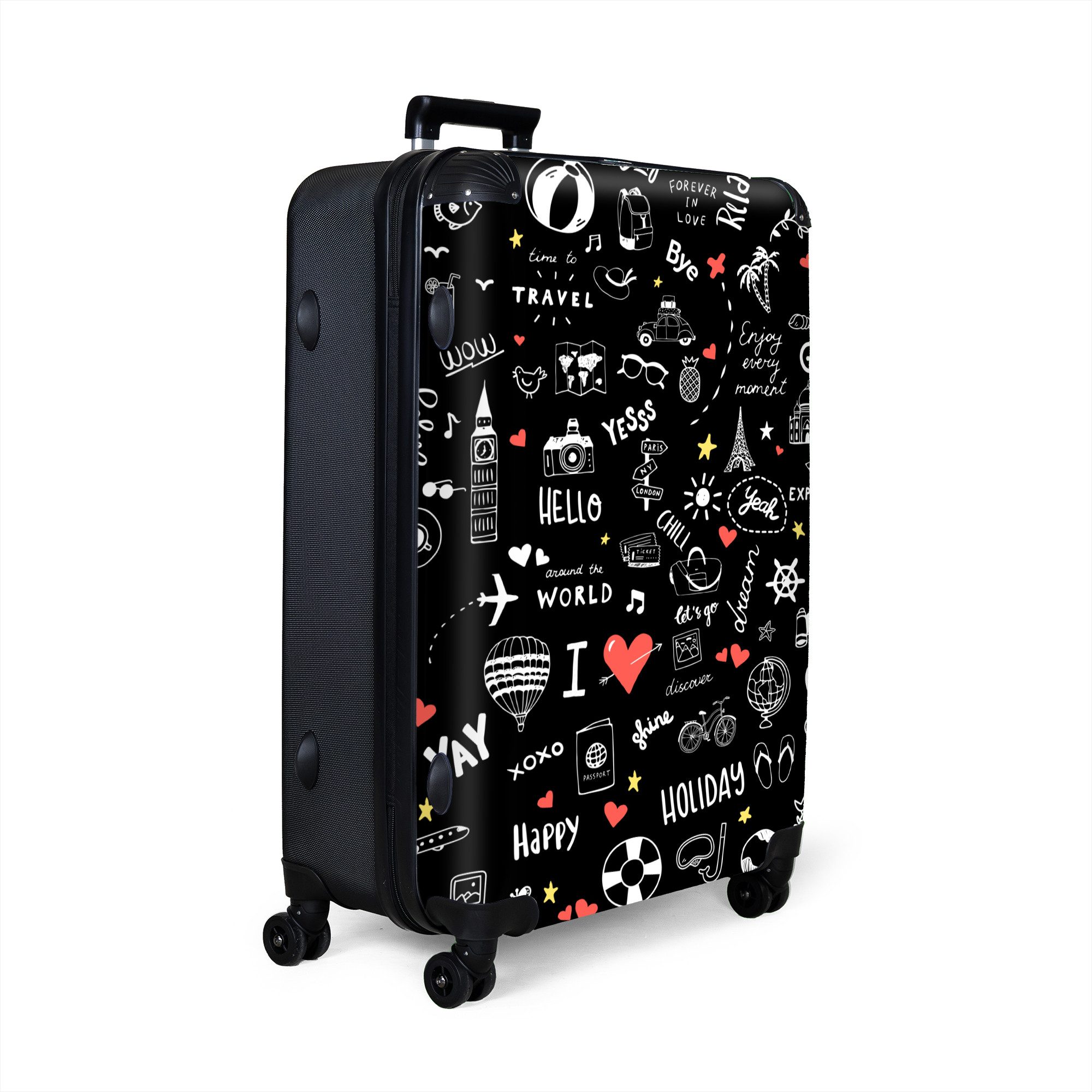 NoBoringSuitcases.com© Hartschalen-Trolley Muster - Gekritzel - Reisen - Ur günstig online kaufen