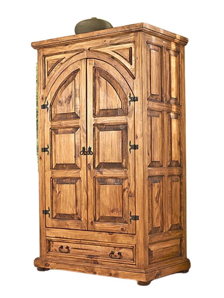 WOLF MÖBEL Küchenbuffet MEXIKO Kassettenschrank klein mit 3 Einlegeböden, 1 Kleiderstange (108x66x184)