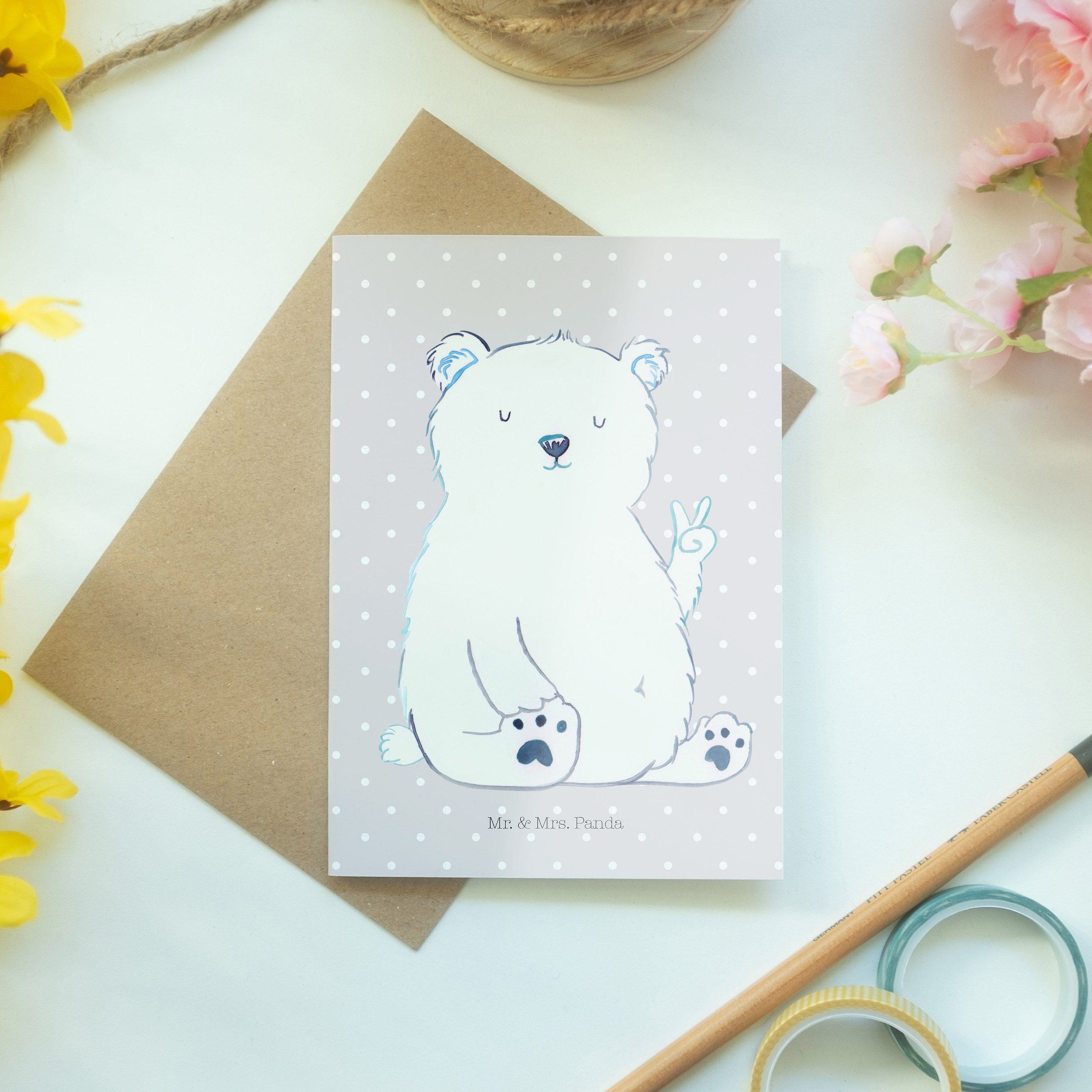 Eisbär Geburtst Mr. Geschenk, Faul Grau Panda Pastell - Mrs. & Grußkarte Teddybär, Klappkarte, -