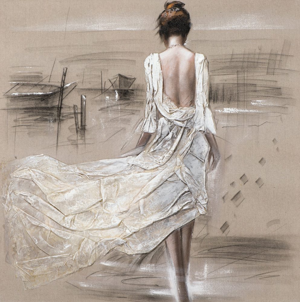 ArtUniverse Gemälde Leinwandbild Dame am Hafen 100 x 100 cm, Menschenmotiv
