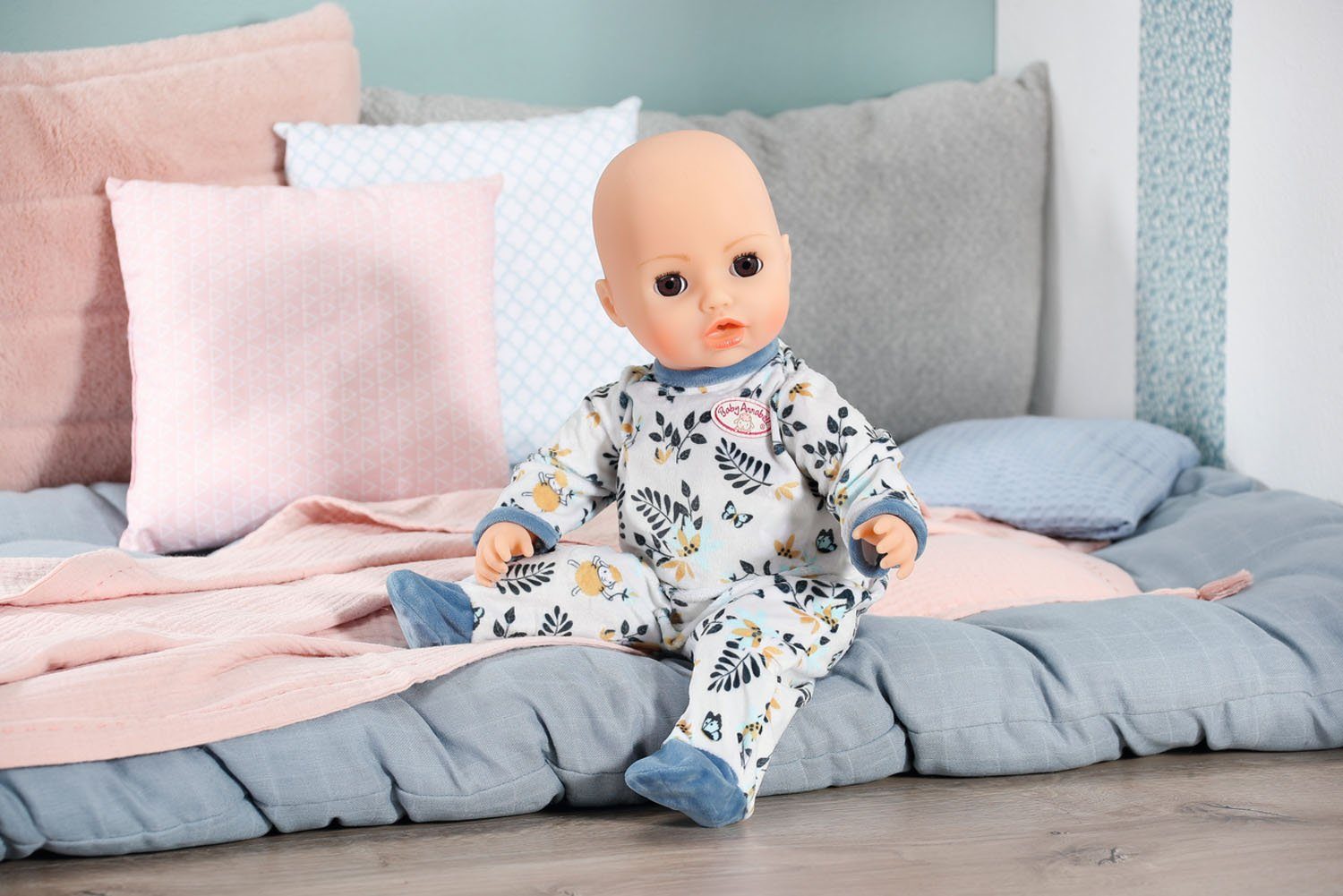 Baby Annabell 43 Blätter, blau Puppenkleidung Strampler cm, Kleiderbügel mit