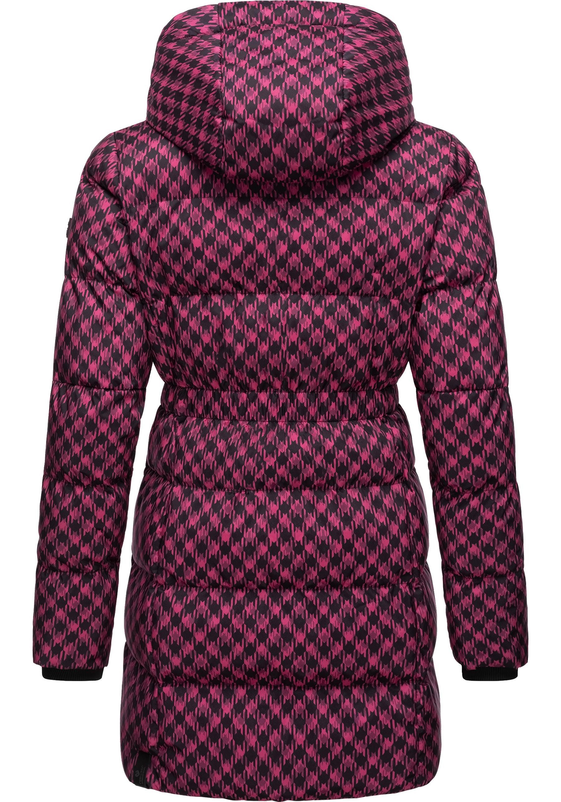 Ragwear Steppmantel Niara Print wasserdichter Mantel mit angesagtem Hahnentritt Muster