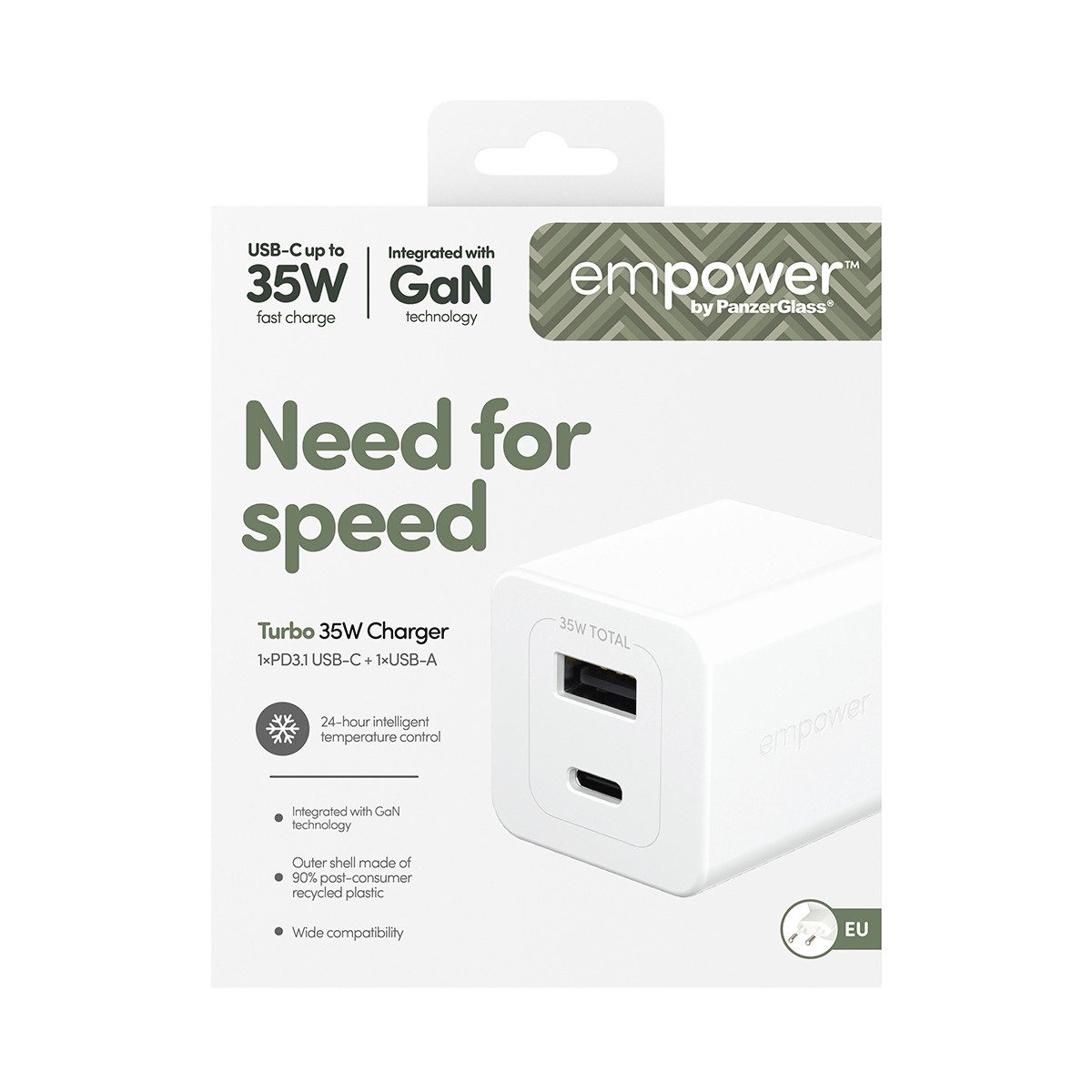 empower by PanzerGlass Turbo 35 W Charger 1x USB-C 1x USB-A EU-Plug USB-Ladegerät – Bild 5 von 5
