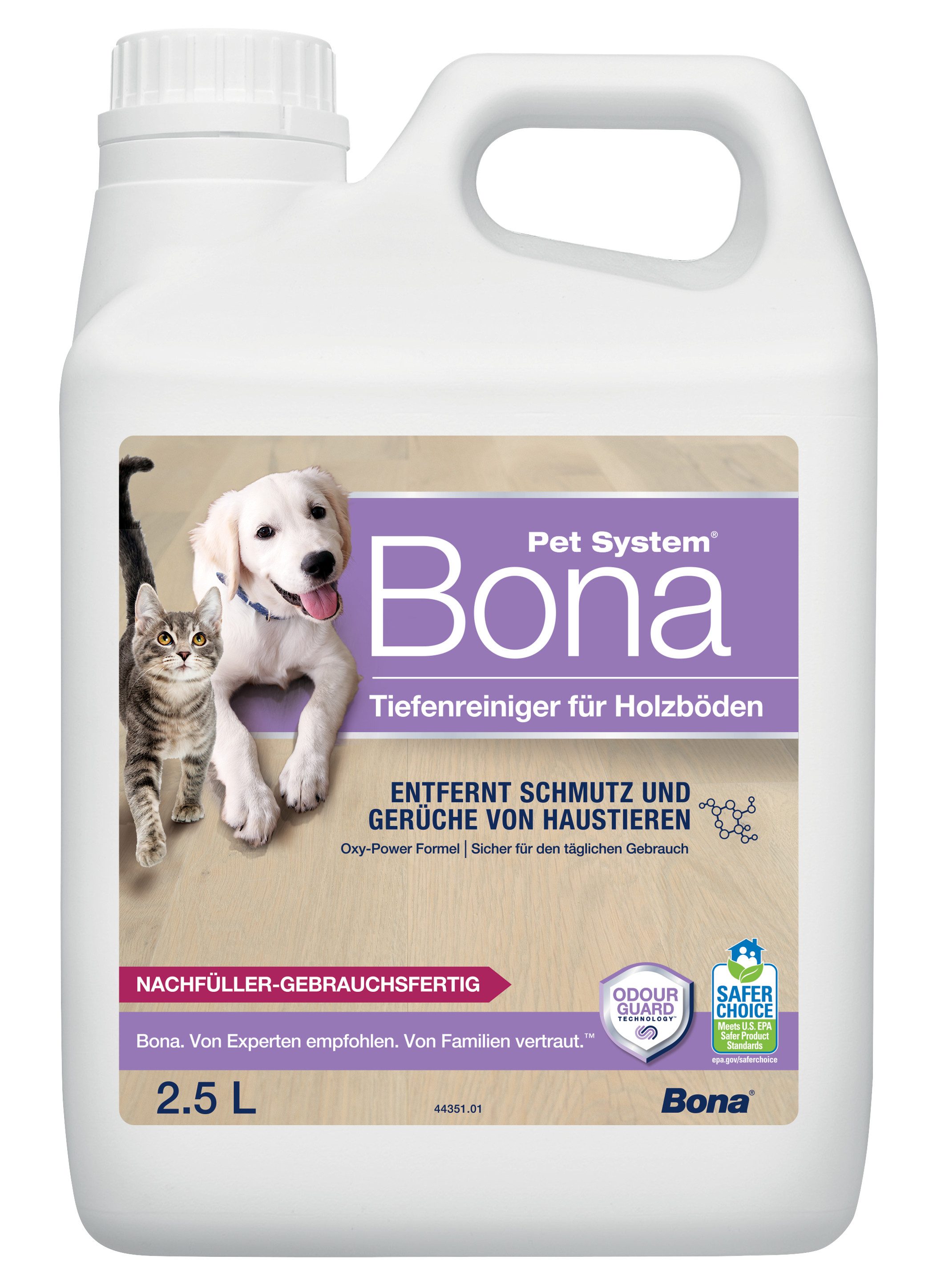 Bona Pet System Parkettreiniger für Haustiere, Fleckenentferner 2,5 L Fussbodenreiniger (1-St. Odour Guard Technology™ entfernt und neutralisiert Gerüche)