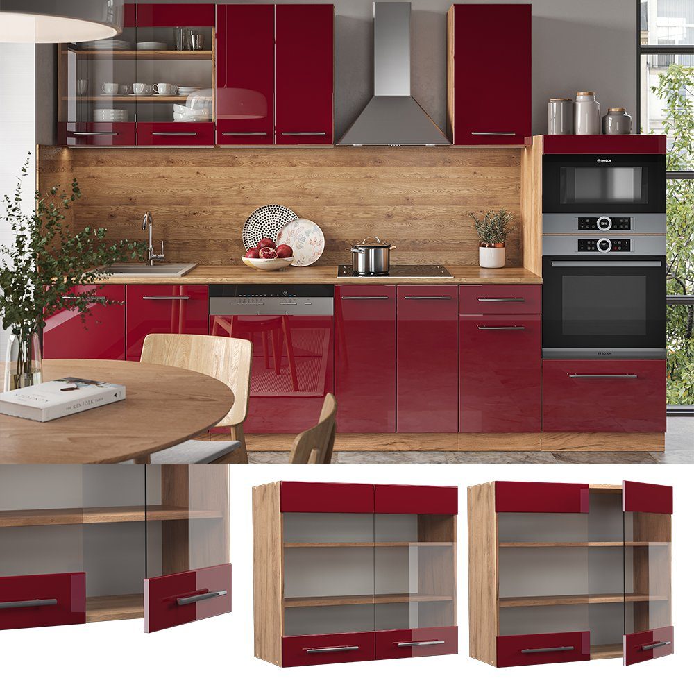 Vicco Glashängeschrank Fame-Line, Bordeaux Hochglanz/Goldkraft Eiche, günstig online kaufen
