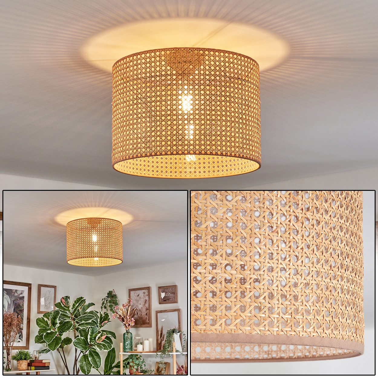 hofstein Deckenleuchte Deckenlampe aus Metall/Wienergelecht/Stoff in Schwar günstig online kaufen