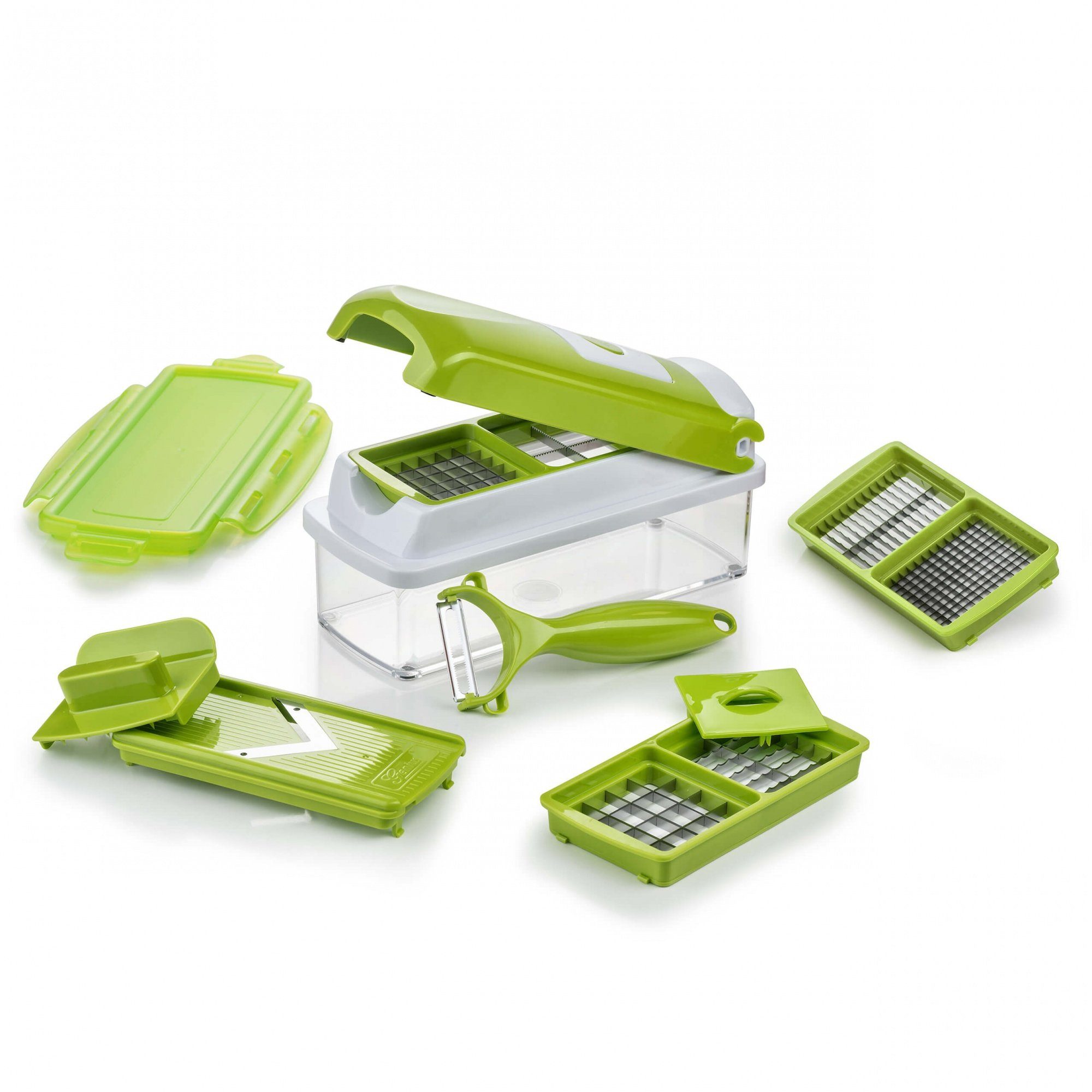 Genius Topf-Set Nicer Dicer Smart Gemüse Obst Schneider, 10 tlg. Zerkleiner für Würfel Mandoline Gemüse Obst Hobel
