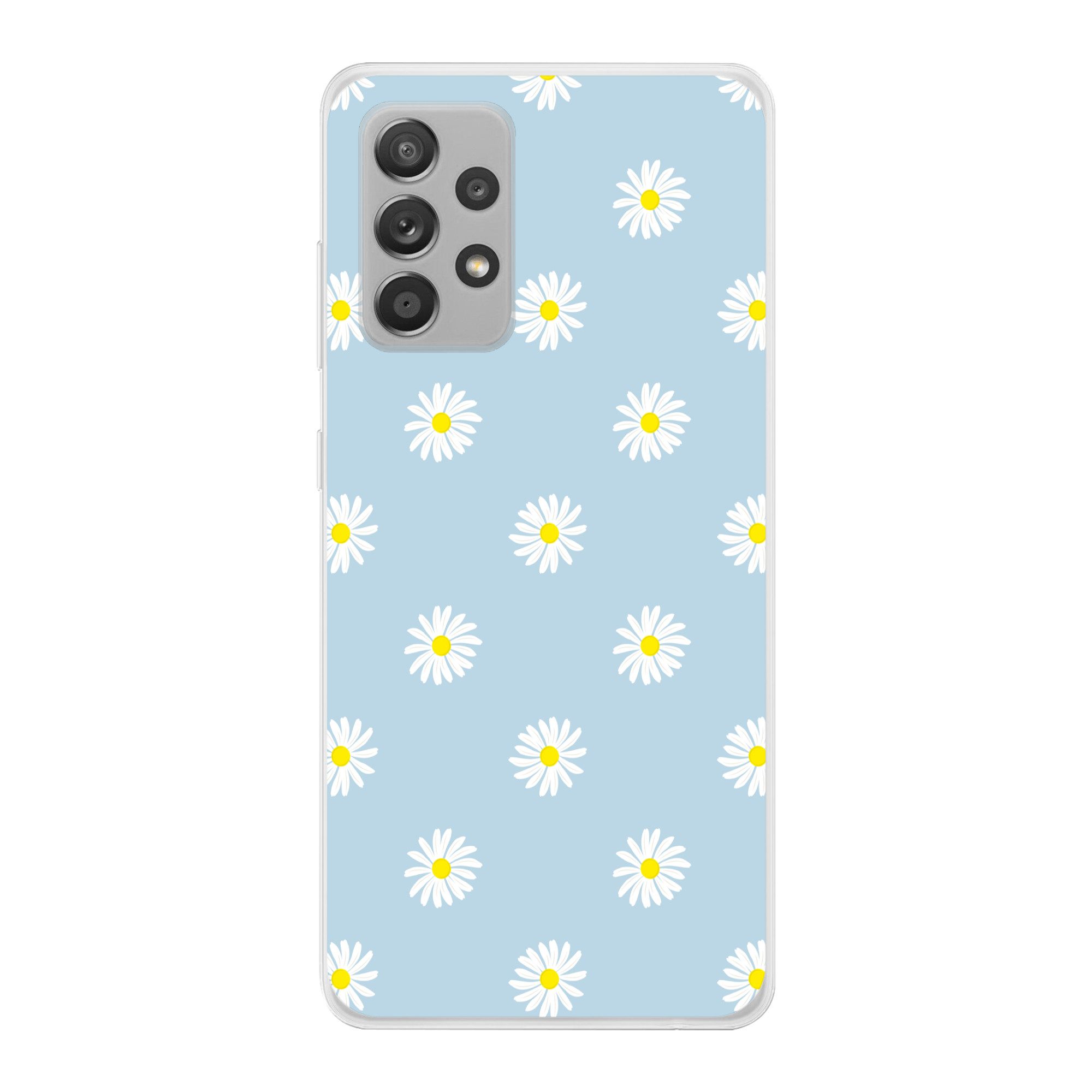 MuchoWow Handyhülle für Samsung Galaxy A53 Gänseblümchen - Pastell - Weiß - Blau - Blumen, Smartphone-Bumper, Print, Handy Schutzhülle Dünn