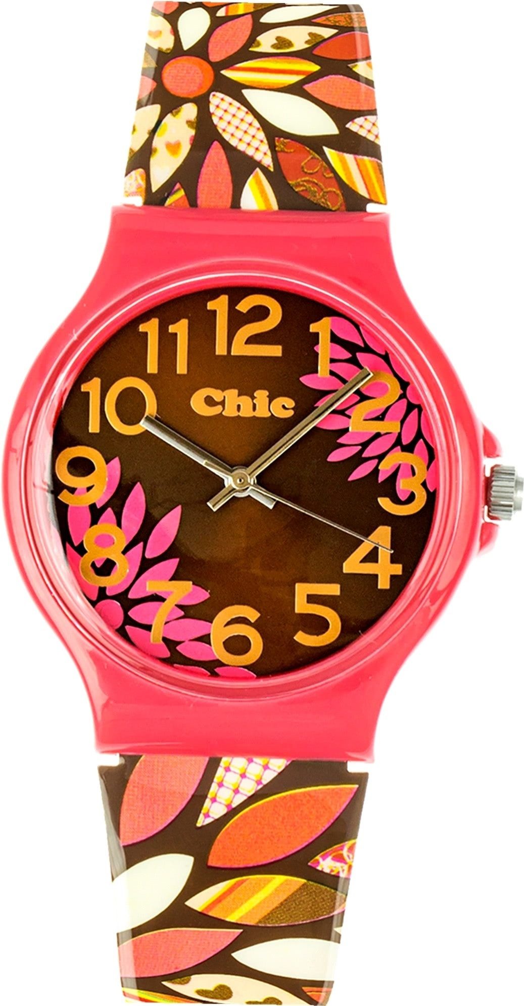 Chic Watches Quarzuhr Chic-Watches Damenuhr Retro Flowers, (Analoguhr), Jugenduhr rund, mittel (ca. 37mm) Kunststoffarmband, Casual-Style
