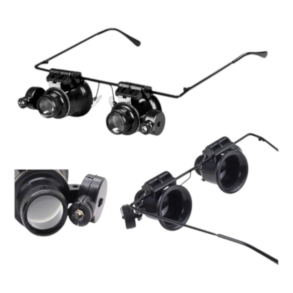 VERK GROUP Lupenbrille Taschenuhrmacherlupe mit LED – 20x Vergrößerung Kopfband Lupenbrille