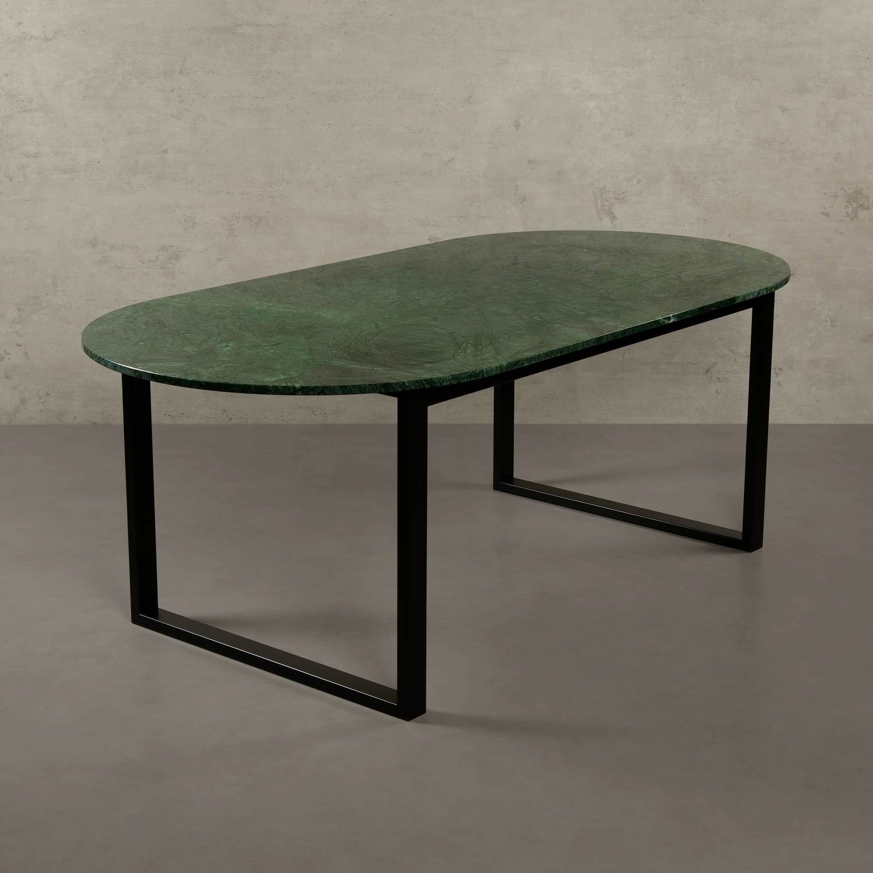 MAGNA Atelier Esstisch BERGEN Guatemala ECHTEM Verde weiß 200x100x75cm MARMOR, mit Esstisch Metallgestell, schwarz oval, OVAL