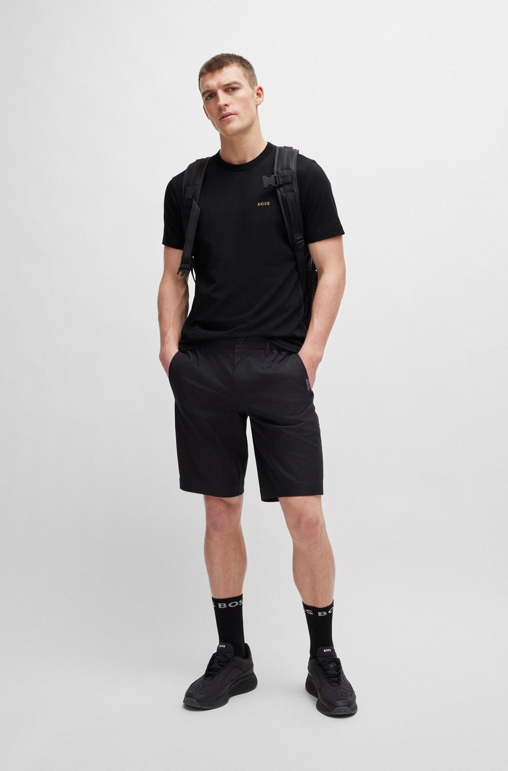 BOSS GREEN Rundhalsshirt Tee Regular Fit Stretch Jersey Cotton, Logo on Chest, Rundhals