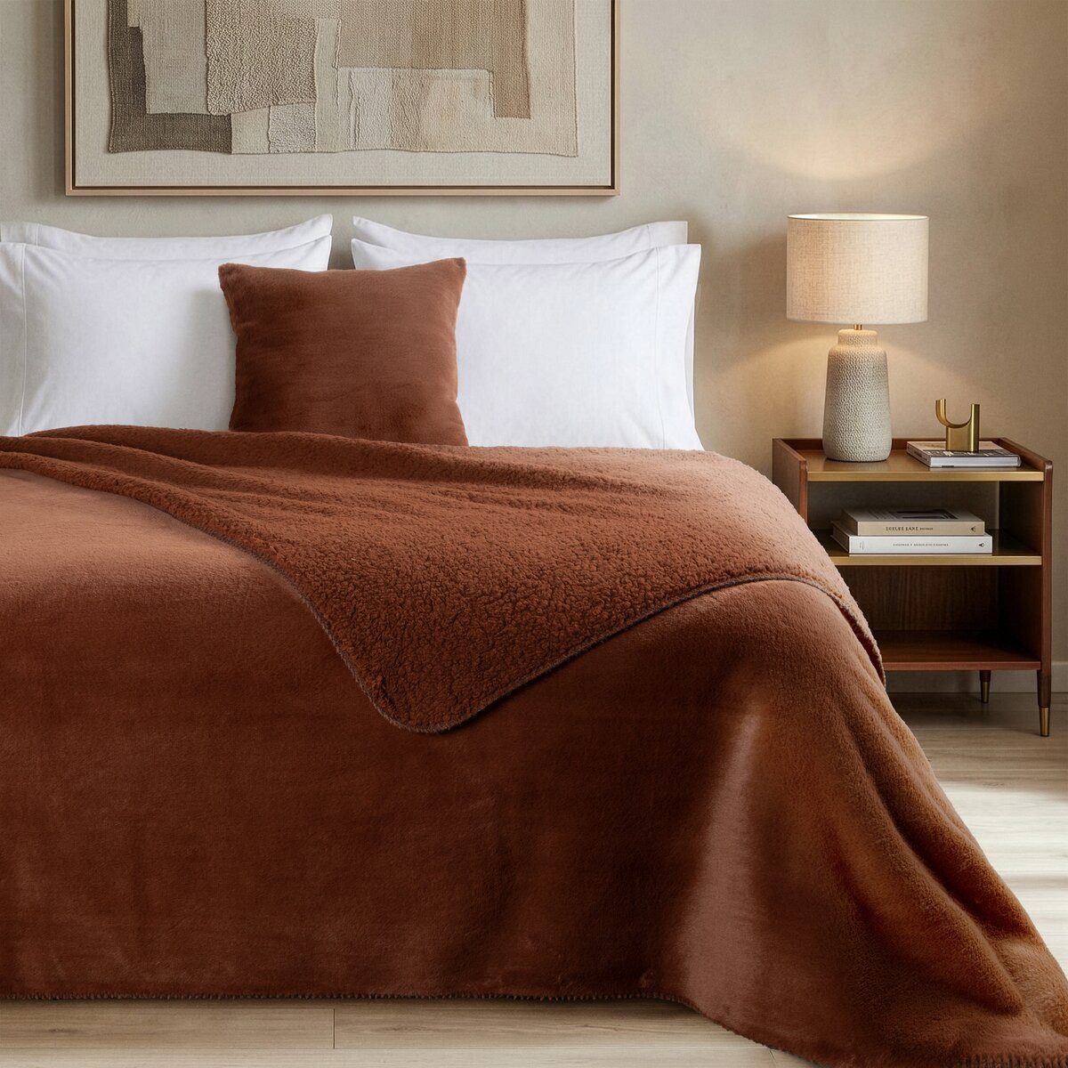 Eurofirany Tagesdecke Fellbettüberwurf NINA, Felloptik, eleganter Überwurf für Bett & Sofa beidseitig, kuschelweich
