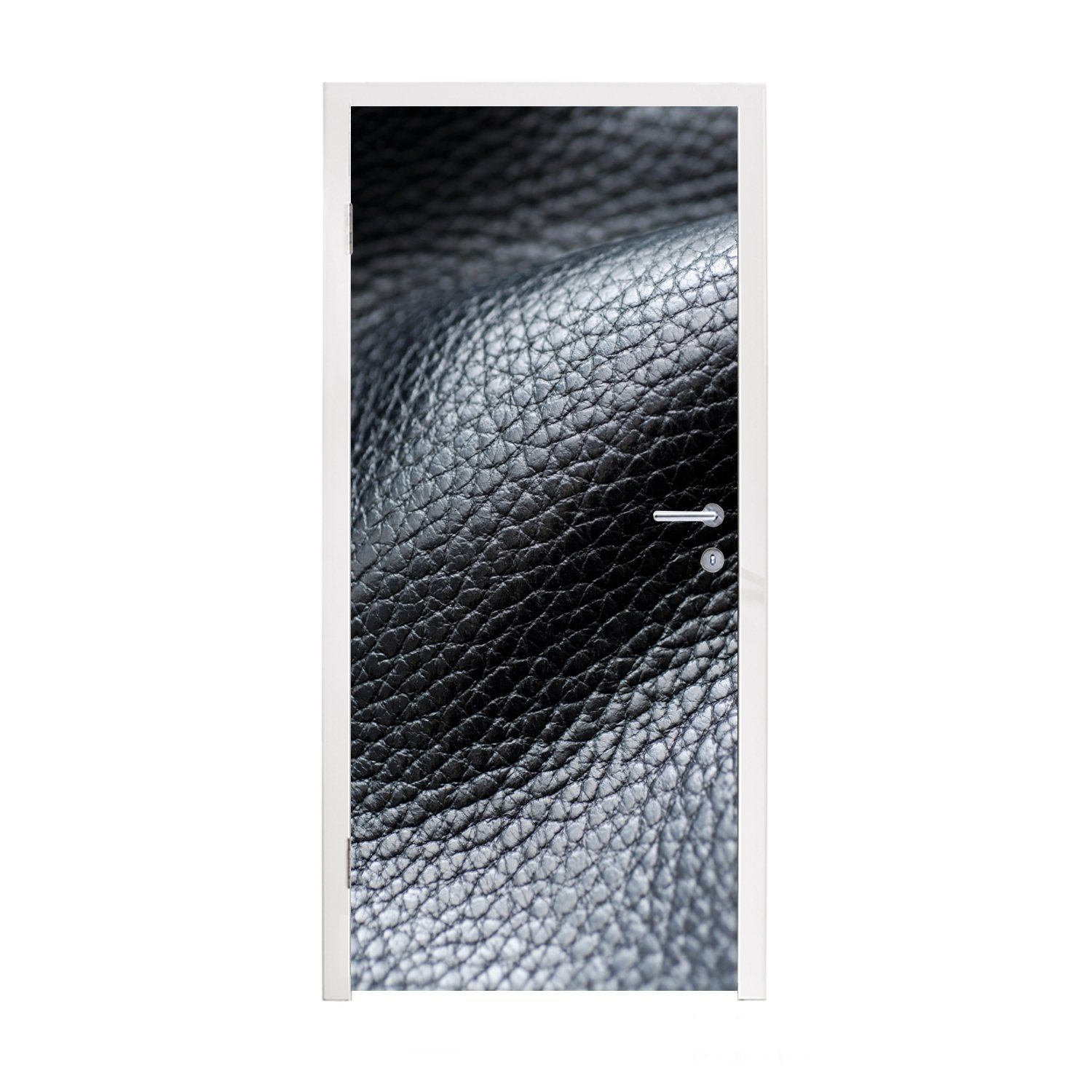 75x205 cm Fototapete Schwarz bedruckt, MuchoWow Tür, - Matt, Textur Leder (1 St), - Hell, für - Türtapete Türaufkleber,