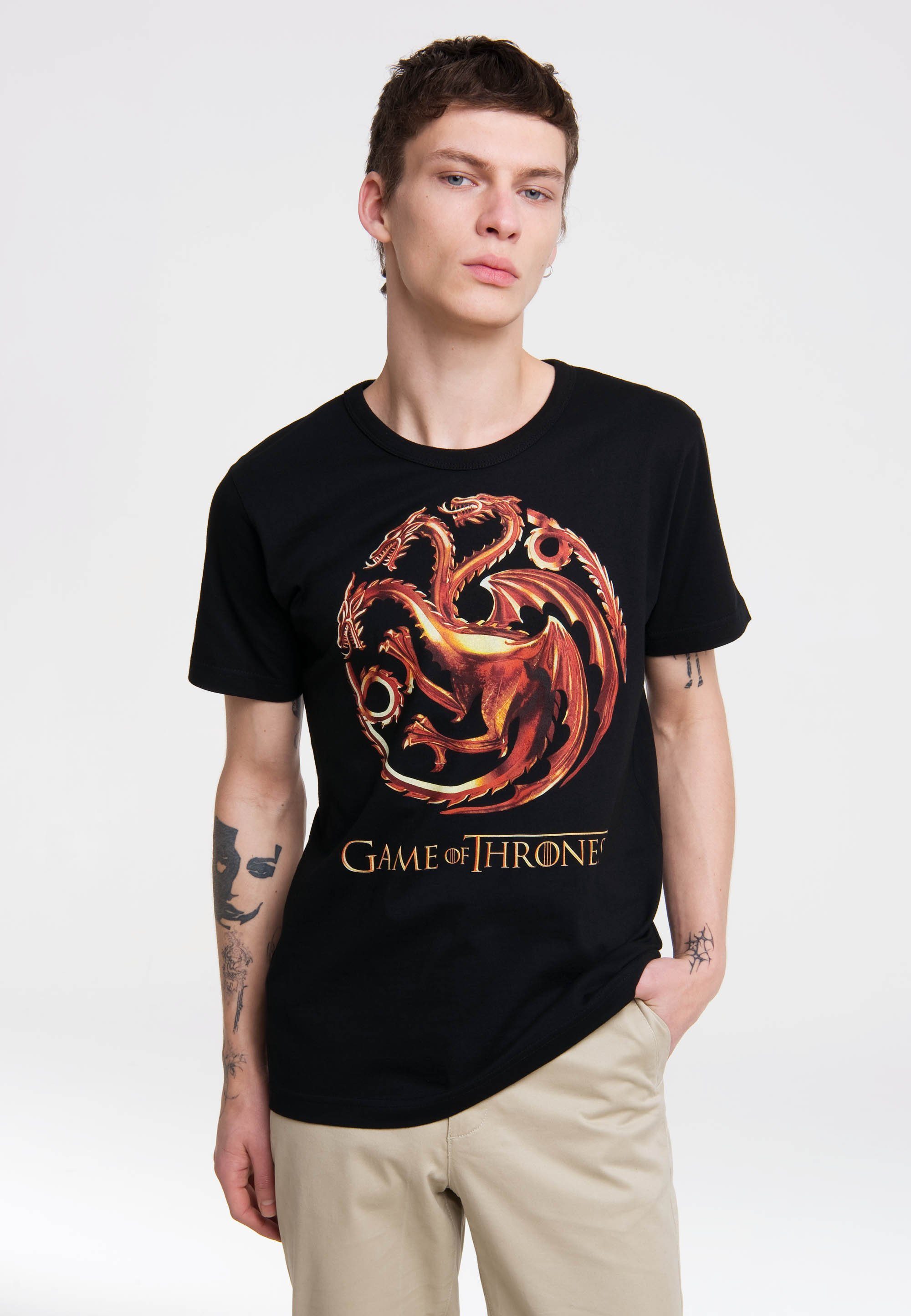 LOGOSHIRT Targaryen Thrones Of T-Shirt Game - großem Frontprint mit
