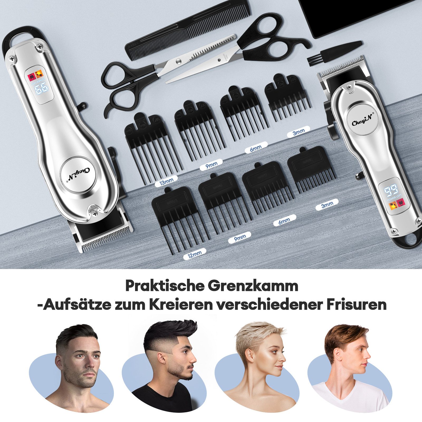 CkeyiN Haar- und Bartschneider Haarschneidemaschine Profi Haarschneider Barttrimmer-Set für Herren, mit LED-Anzeige Edelstahlklinge Lange Akkulaufzeit – Bild 4 von 5