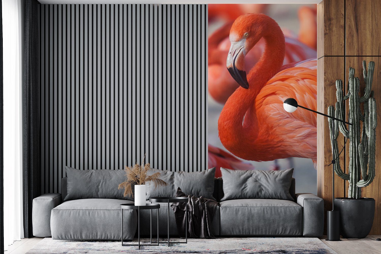 (2 - Schlafzimmer Vogel - für Wohnzimmer Flamingo Rosa, St), - Fototapete bedruckt, Tiere Matt, Fototapete Küche, Vliestapete MuchoWow