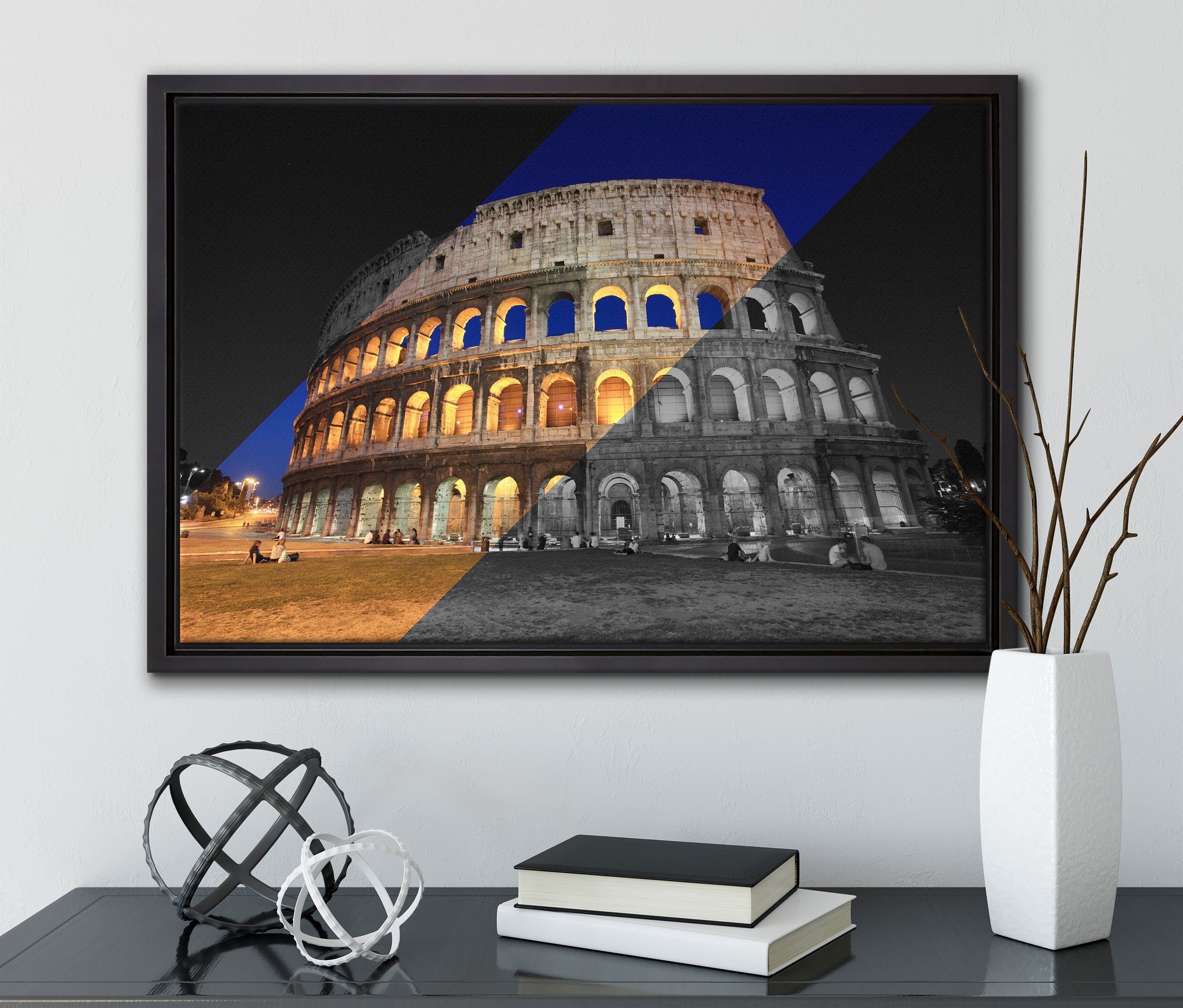 in Rom gefasst, in Leinwandbild inkl. bespannt, Italien, St), Pixxprint Leinwandbild Wanddekoration Colosseum (1 Schattenfugen-Bilderrahmen einem fertig Zackenaufhänger