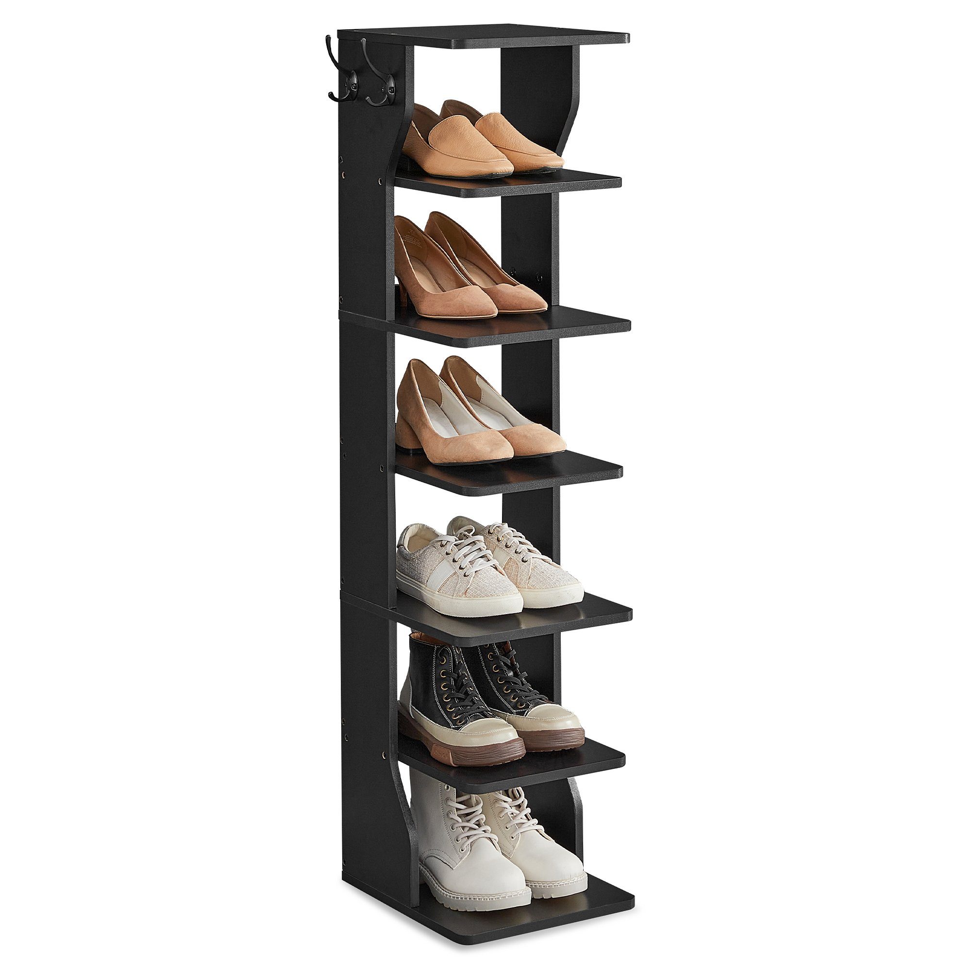 VASAGLE Schuhregal Standregal, platzsparend, für Eingangsbereich, Ecke, Schuhablage, schmal, mit 7 Ebenen, 30 x 26,4 x 110,4 cm