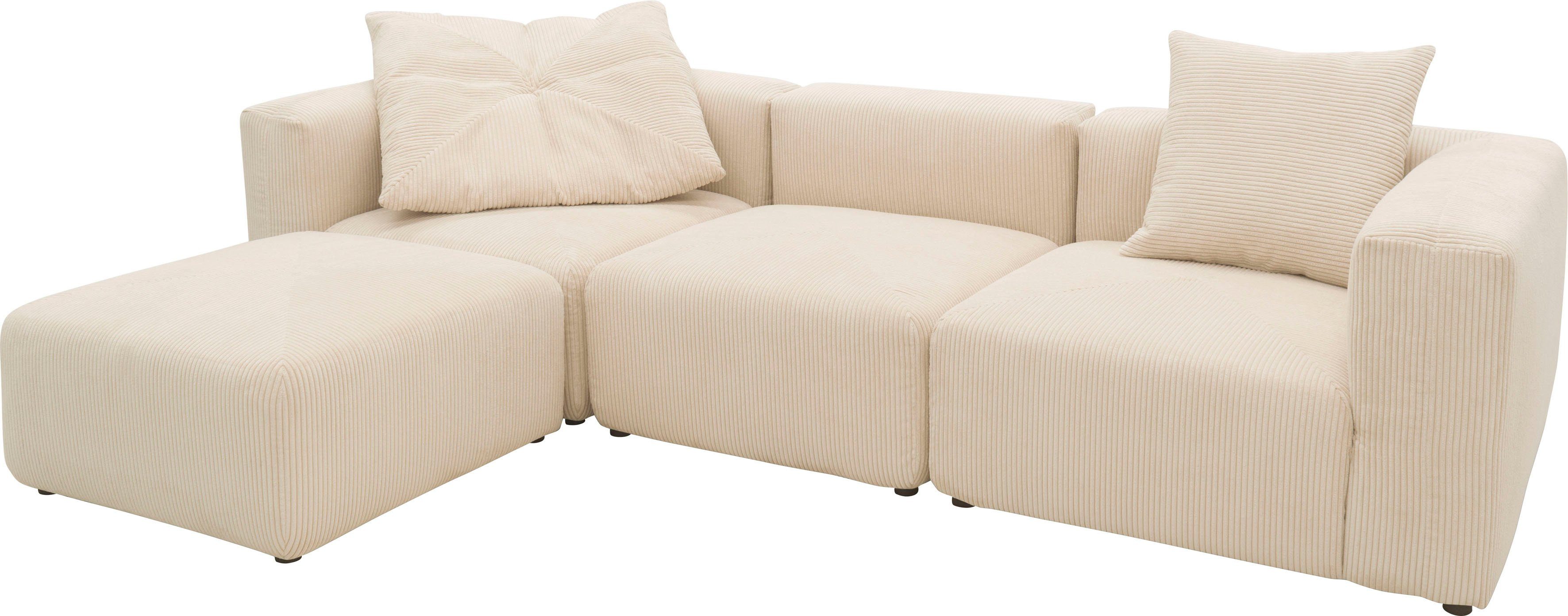 Home affaire Ecksofa Gerrid L-Form, Cord-Bezug, Modulsofa, bestehend aus Eck- und Mittelelement + Hocker