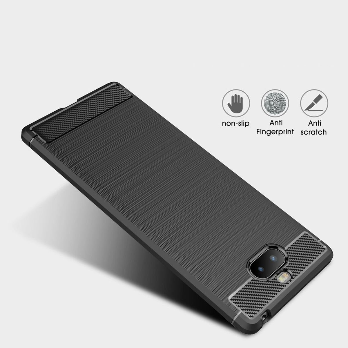 CoverKingz Handyhülle Sony Xperia 10 Handy Hülle Schutzhülle Silikon Case Cover Carbonfarben, Carbon Look Brushed Design