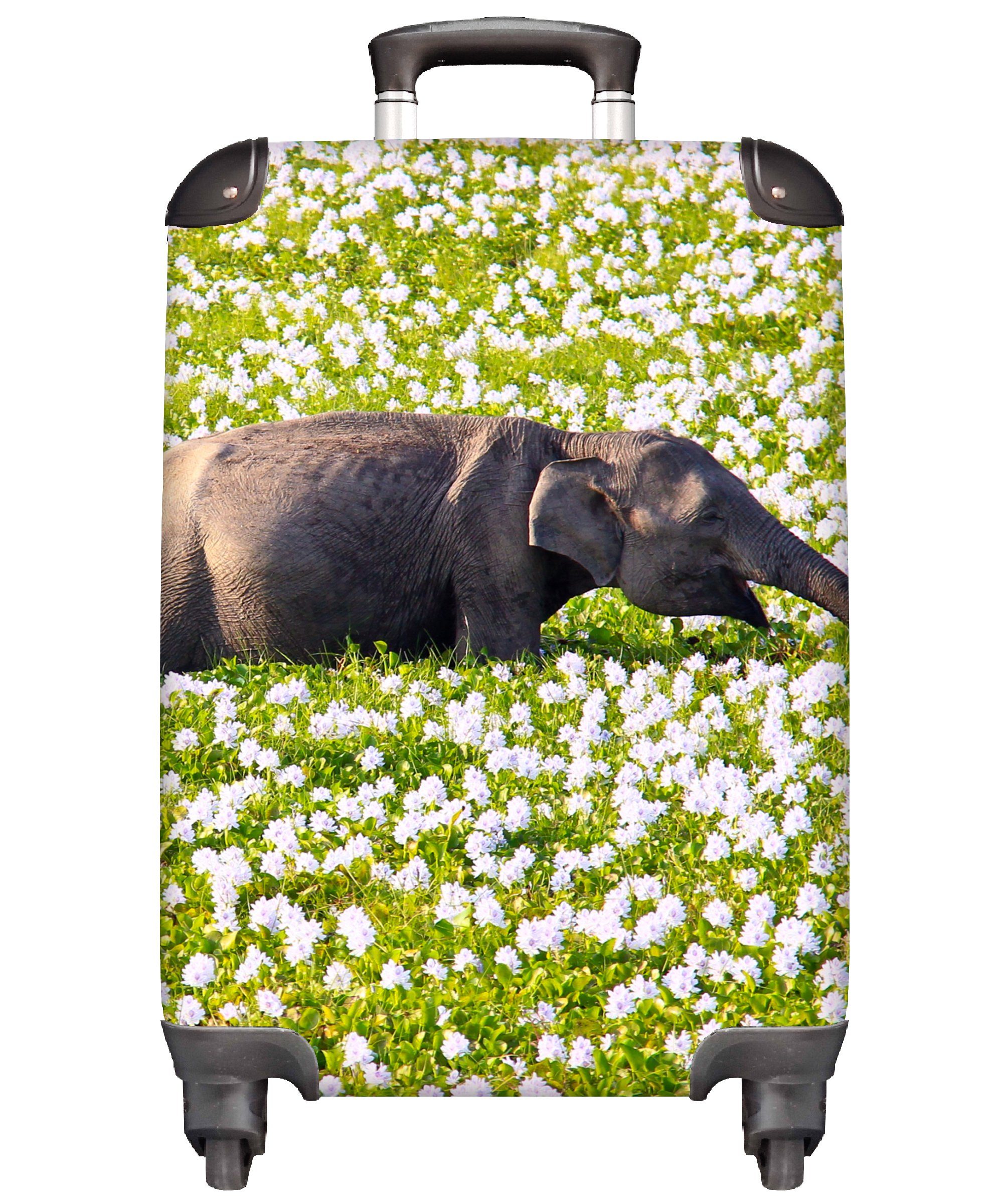 MuchoWow Handgepäckkoffer Elefant Reisetasche Wasser Rollen, rollen, Ferien, Tiere, 4 Pflanzen Trolley, - - Handgepäck Grün Natur - - Reisekoffer mit - für