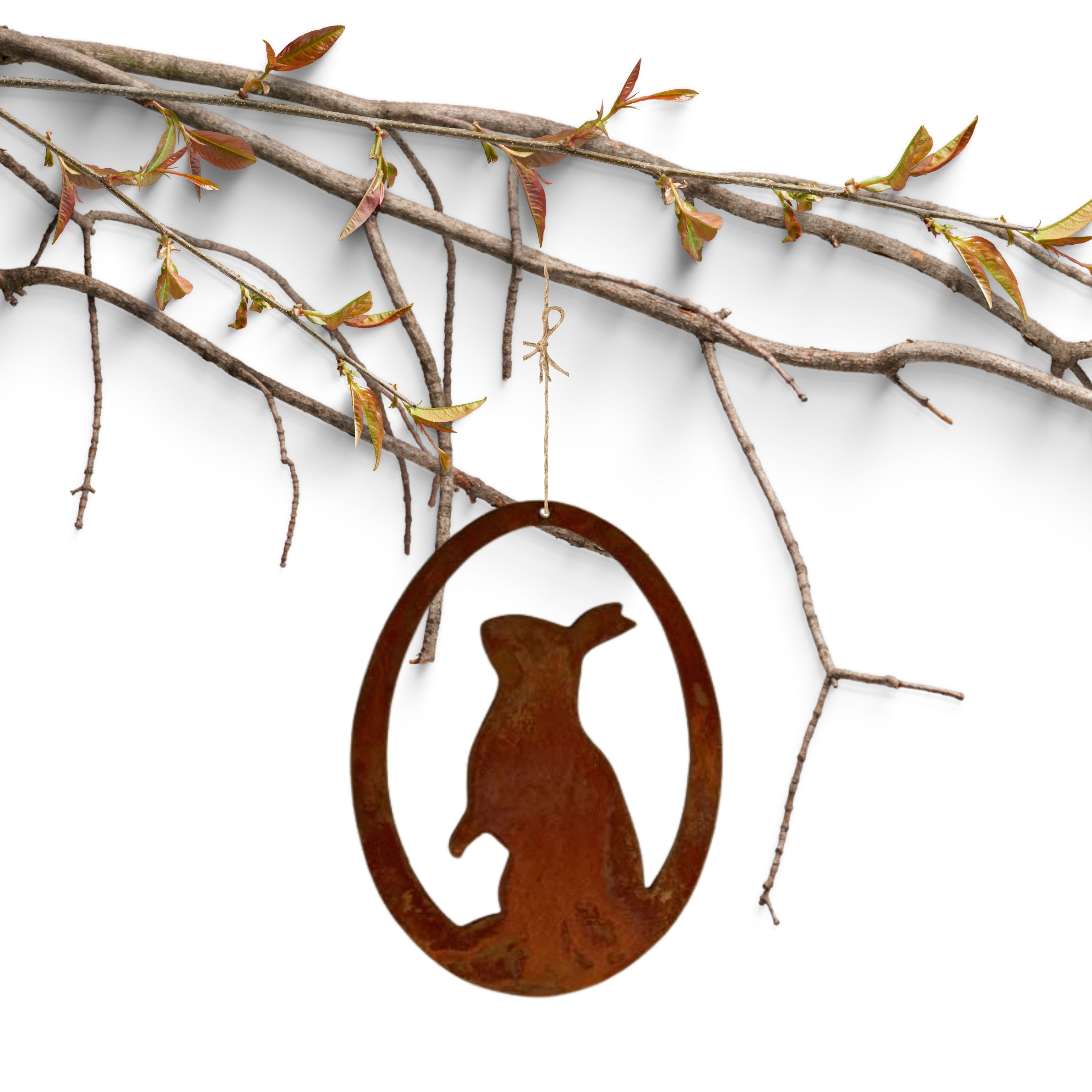 Rostikal Osterfigur Hängedeko Osterei mit Hase Osterdeko Metall, Echter Rost