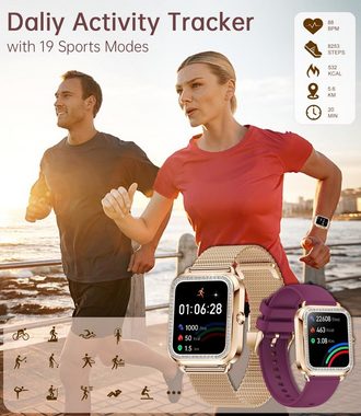 Erkwei Smartwatch (1,59 Zoll, Andriod iOS), Damen mit Telefonfunktion Fitnessuhr Damen Herzfrequenz Sportuhr uhr