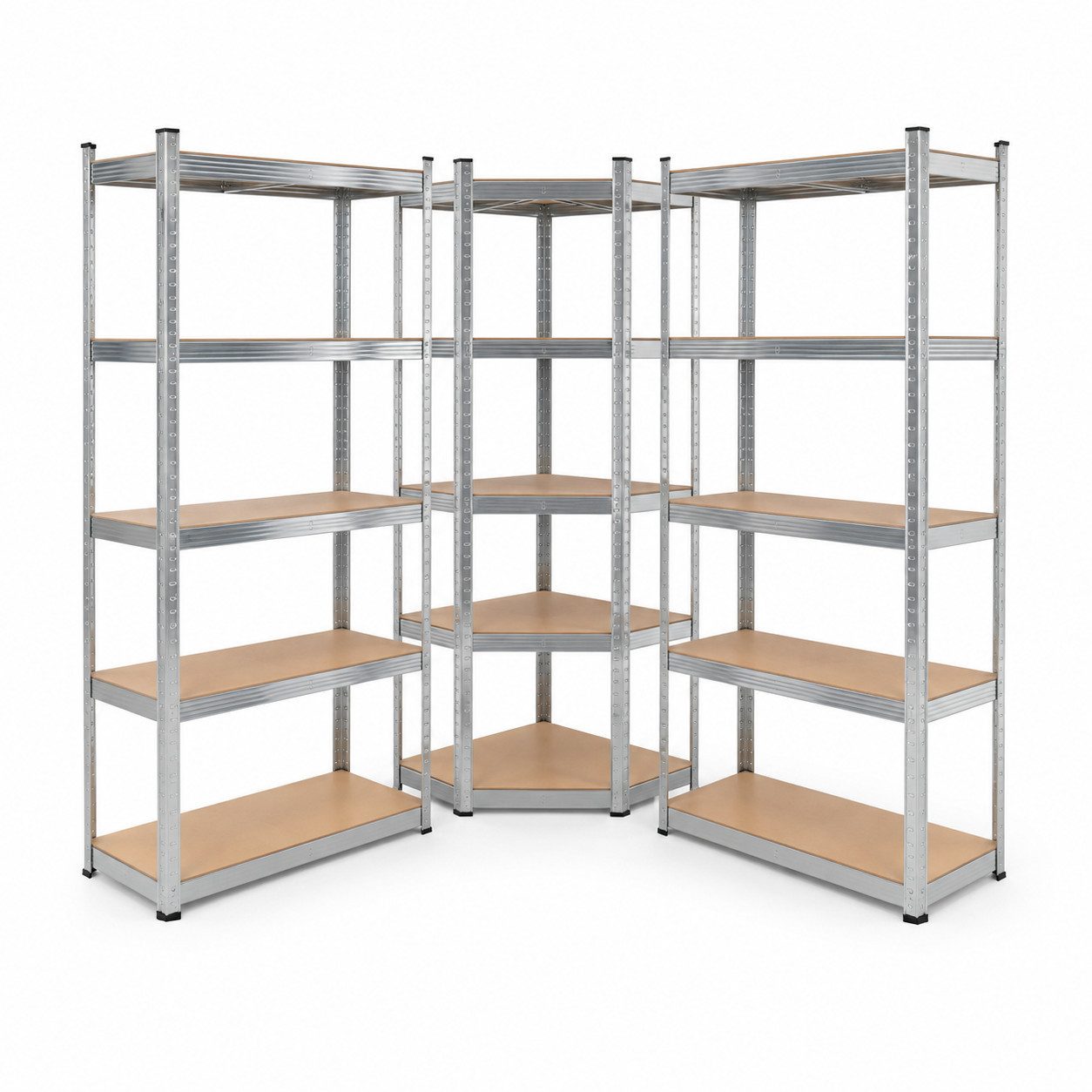 Roysson Home Schwerlastregal Metallregal EasySHELF 3er Set, 2 Steckregale + 1 Eckregal, Set 3-tlg., mit 15 Böden bis 2625 kg Gesamtbelastung
