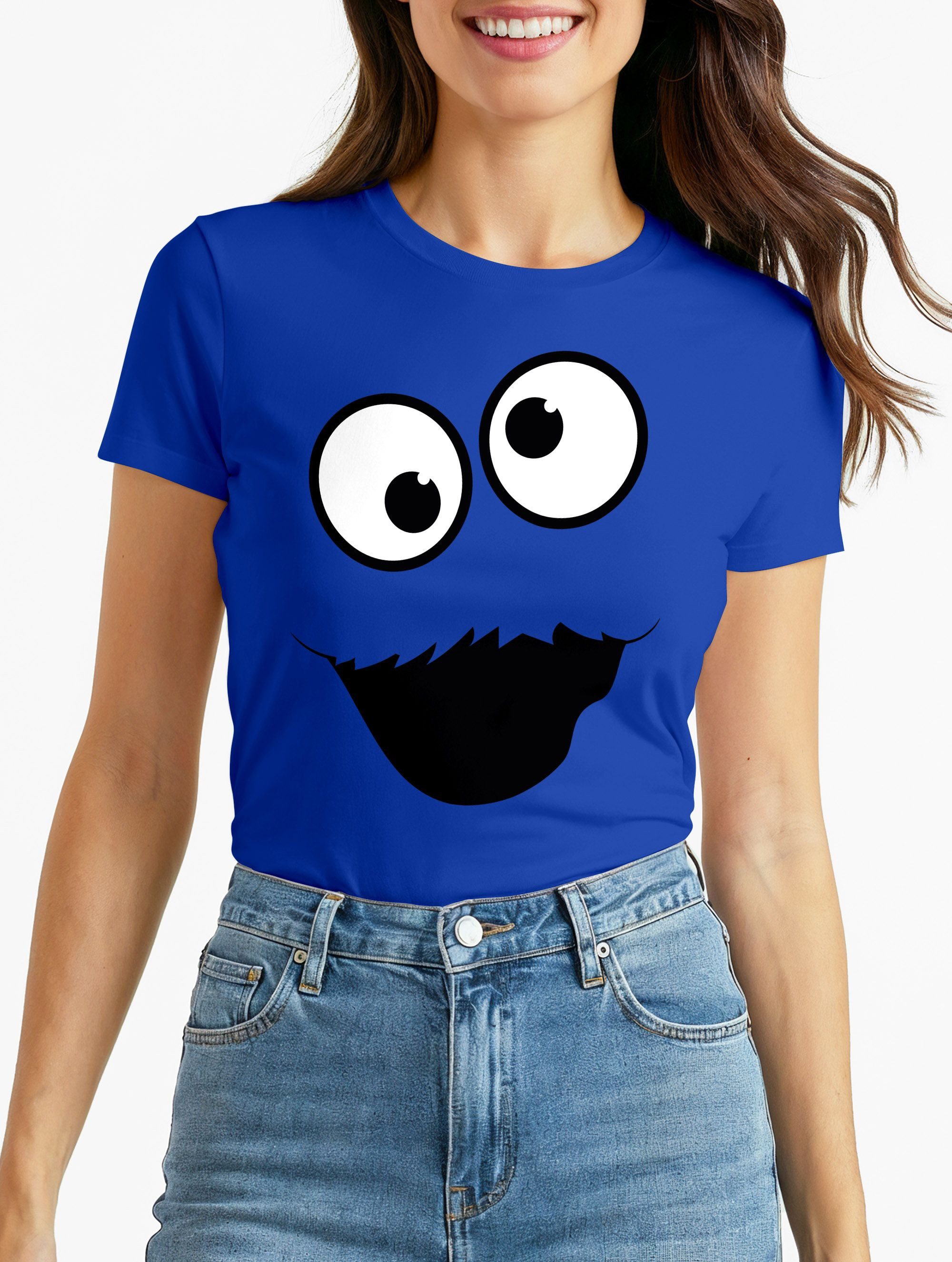 MoonWorks Print-Shirt Damen T-Shirt Fasching Karneval Keksmonster Krümel-Ungeheur Kostüm mit Print