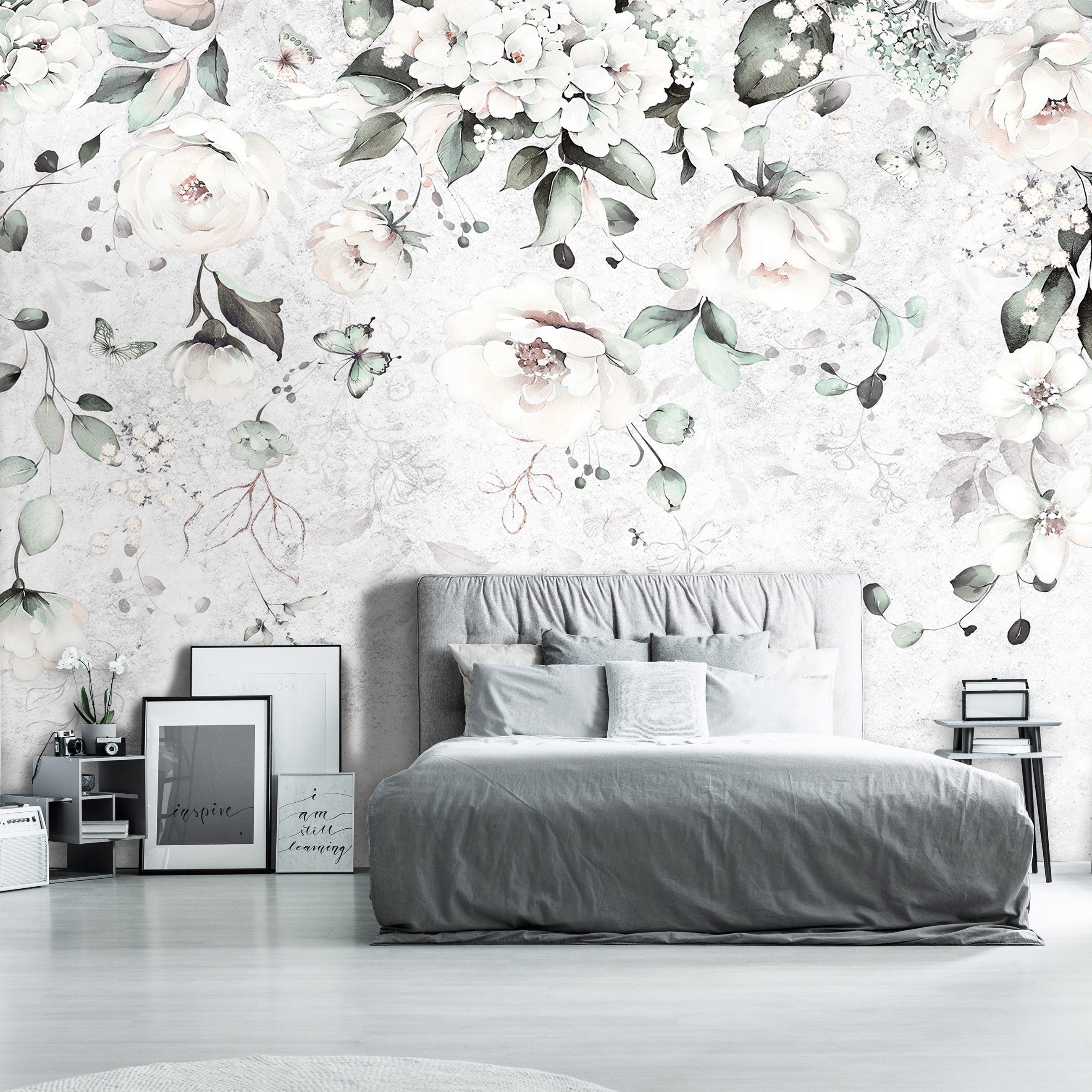 Wallarena Fototapete Blumen Grau Struktur Vlies Tapete Wohnzimmer Schlafzim günstig online kaufen