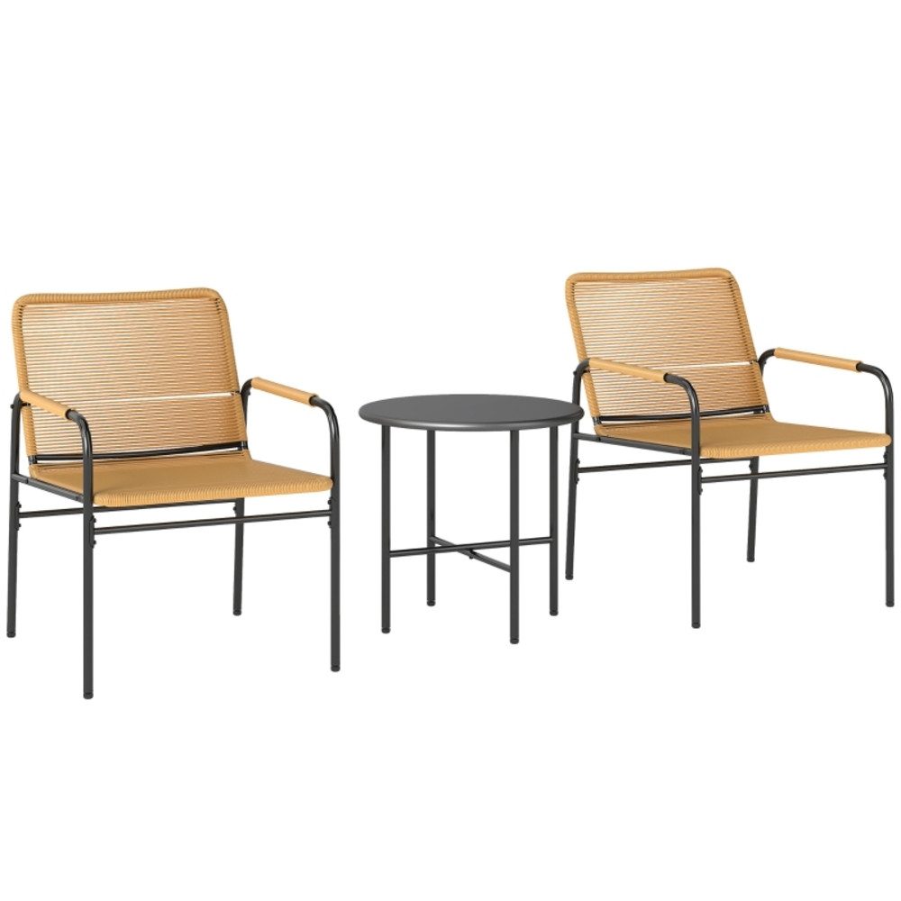 CHICFURN Balkonset 3-tlg. Rattan Bistroset mit 2 Gartensesseln und Couchtisch, (Set, 3-tlg., Balkonmöbel-Set für Garten, Terrasse und Balkon), Stahlgestell mit Rattangeflecht, Farbe Gelb