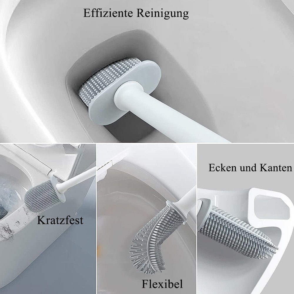 Weiß Flache Toilettenbürste,ohne NUODWELL Silikon,Flexibel Badaccessoire-Set Bohren WC-Bürste